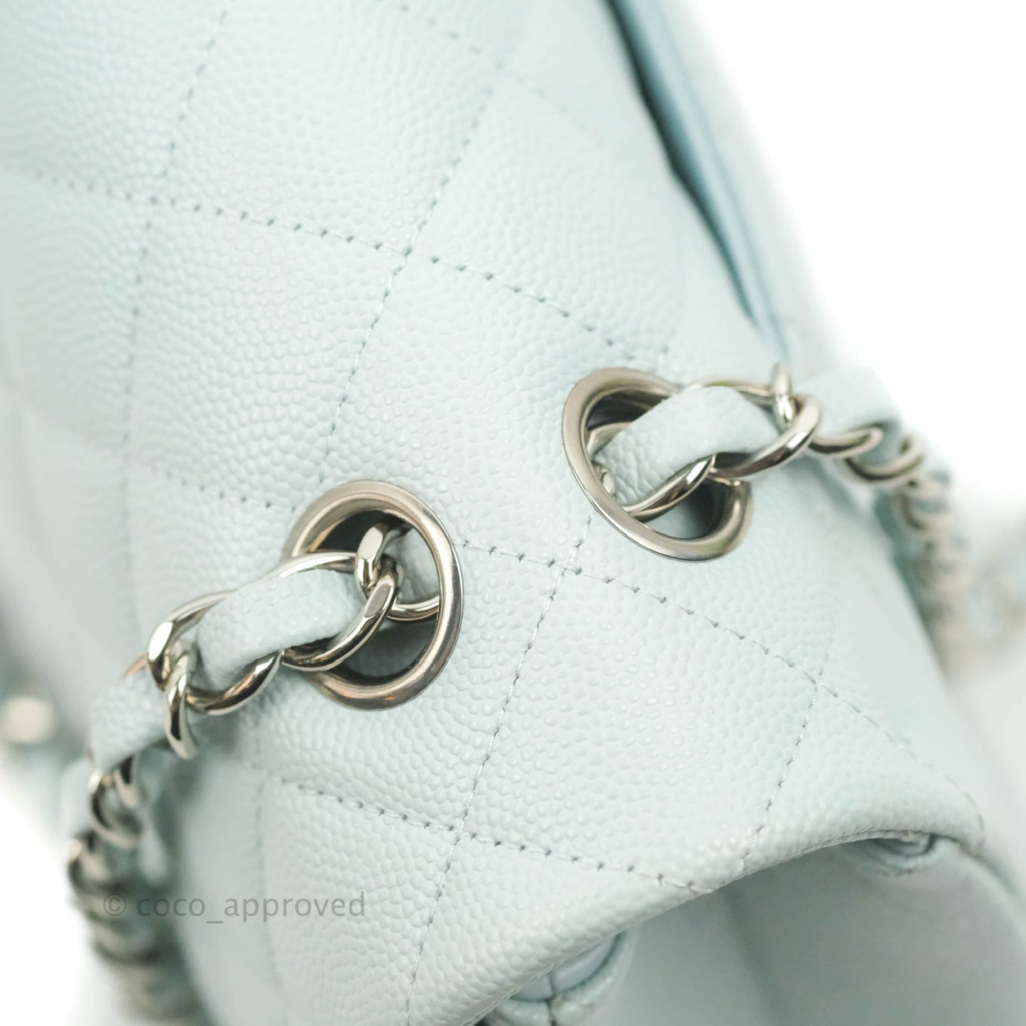 Chanel Quilted Classic M/L Medium Flap Light Blue Caviar Silver Hardware
