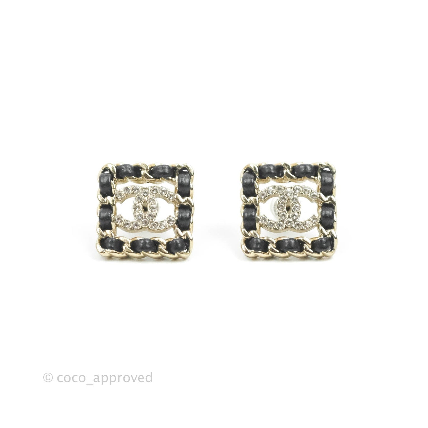 Chanel Crystal Lambskin Chain Sergeant Chanel Stud Earrings Black Gold