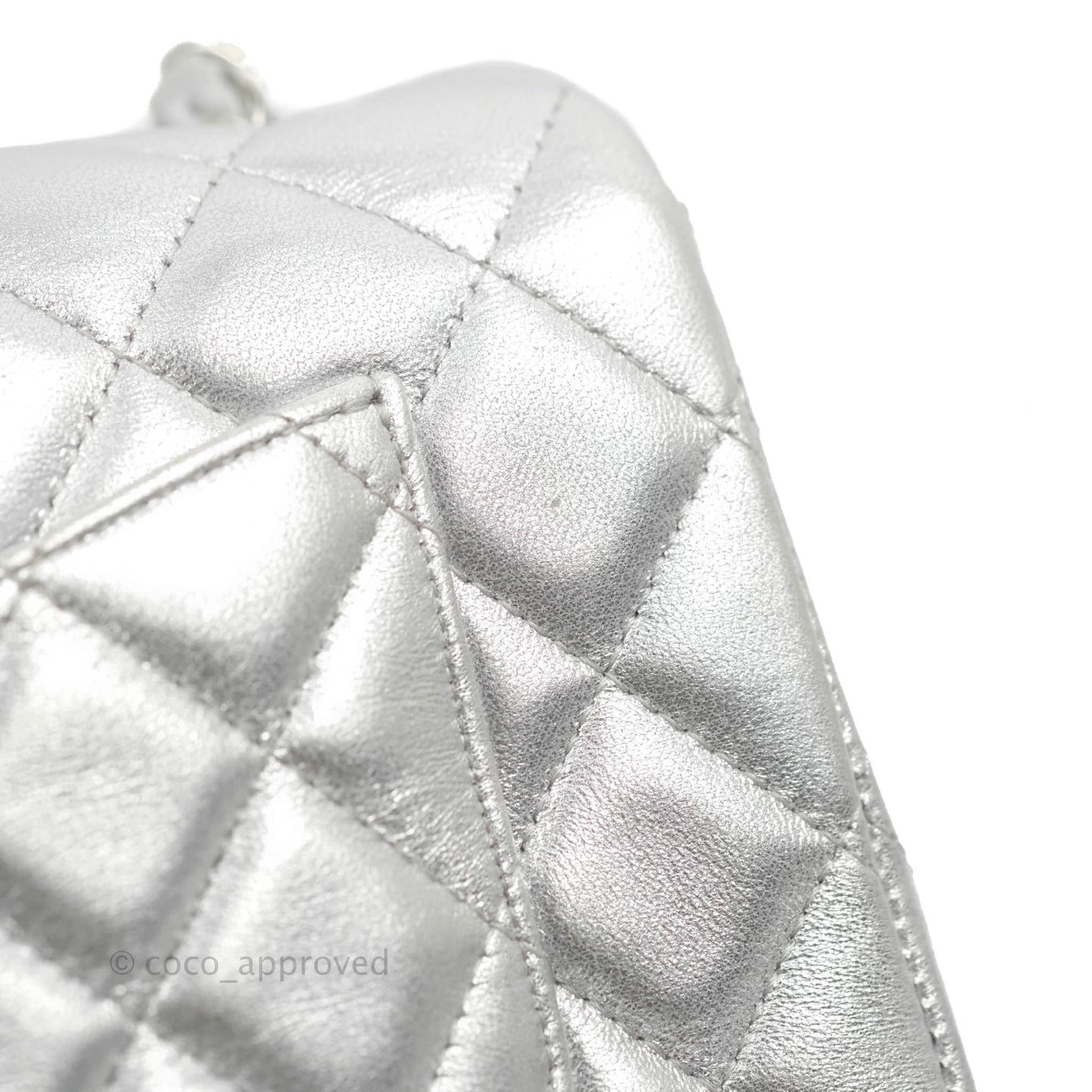 Chanel Quilted Mini Rectangular Silver Lambskin Silver Hardware