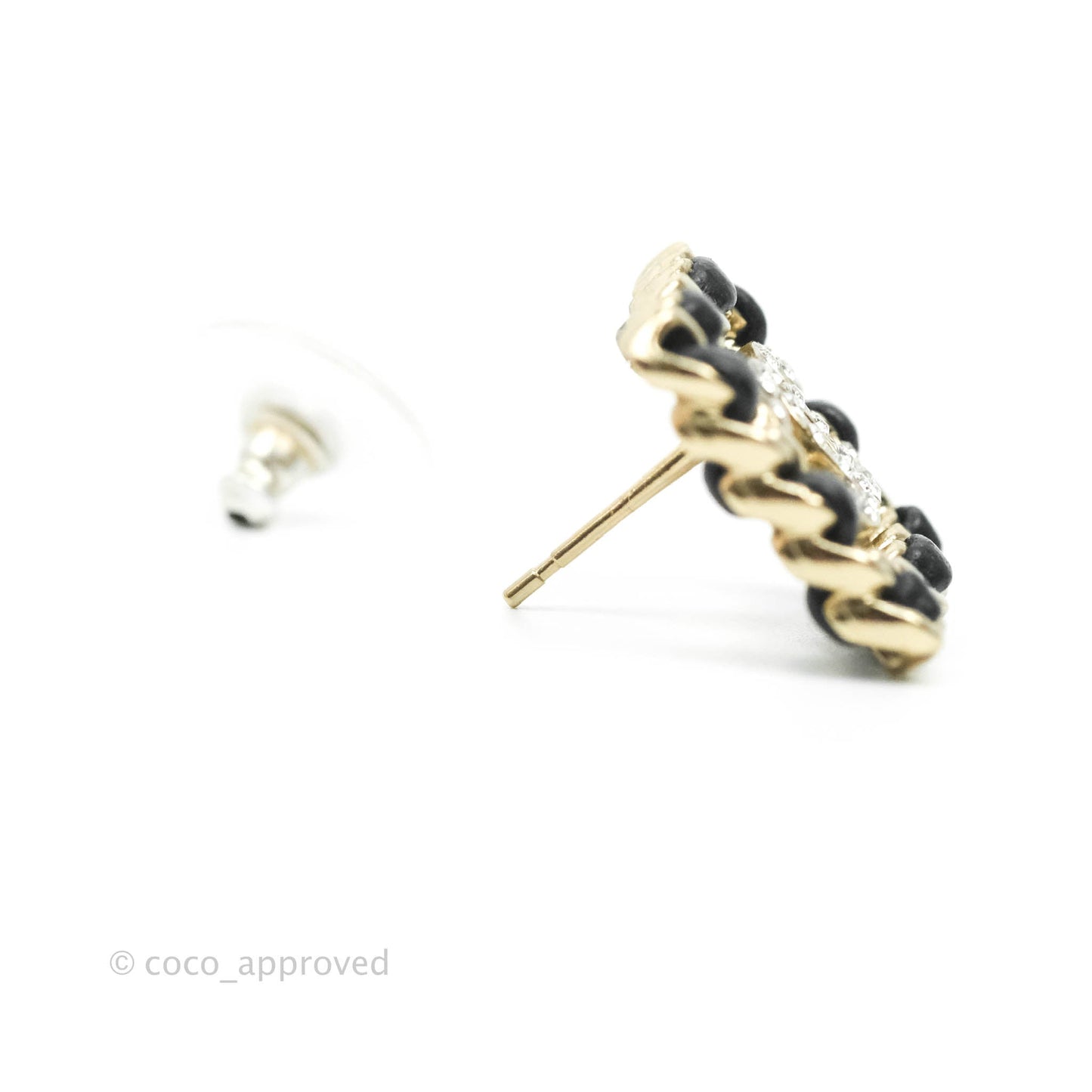 Chanel Crystal Lambskin Chain Sergeant Chanel Stud Earrings Black Gold