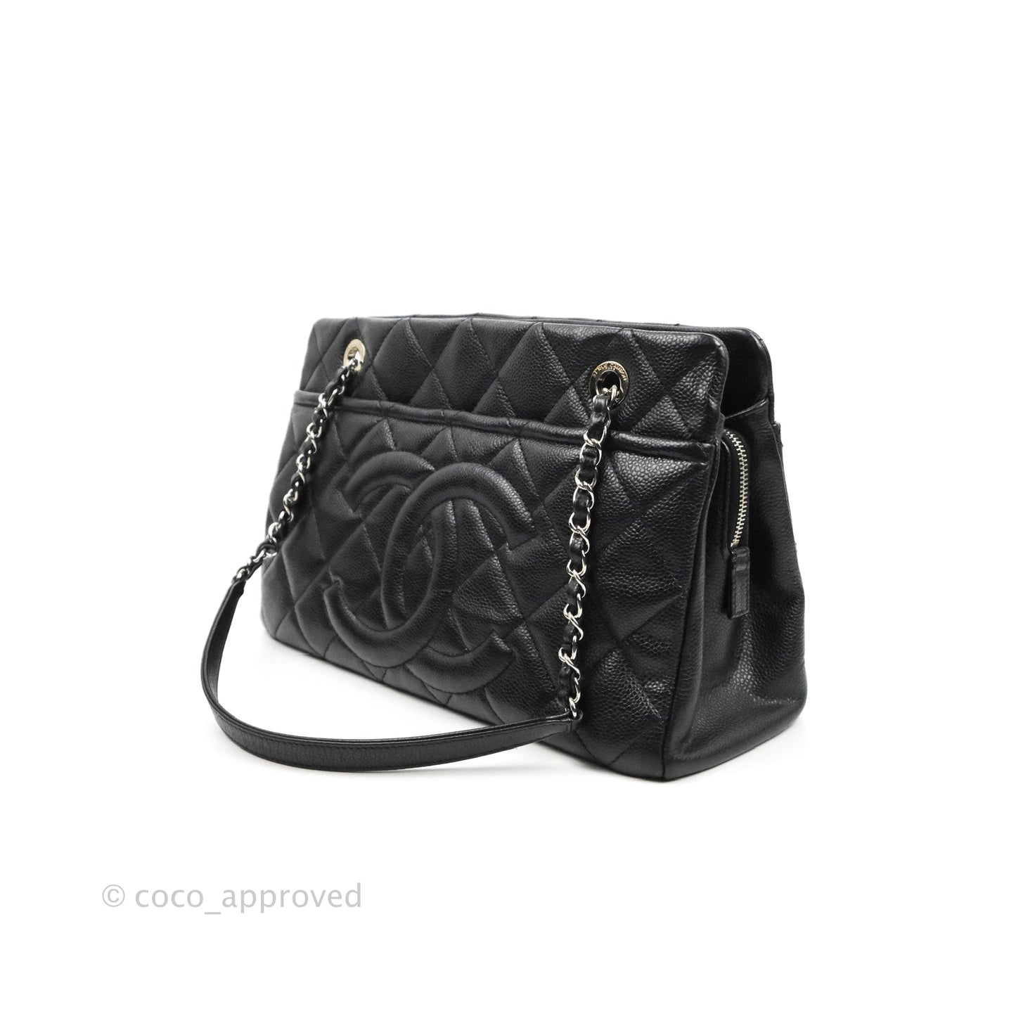 Chanel Quilted Caviar Leather Timeless CC Soft Shopping Tote Bag Black