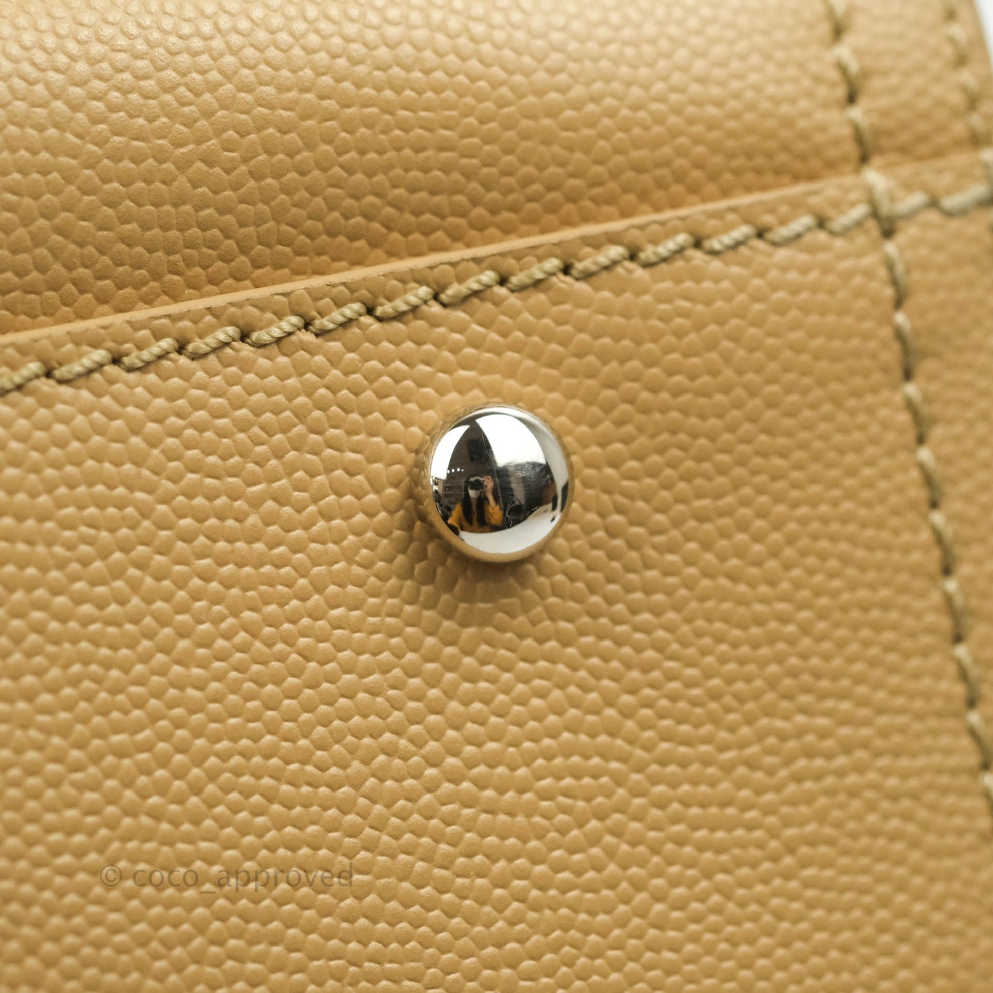 Chanel Small Studded Deauville Tote Beige Caviar Silver Hardware