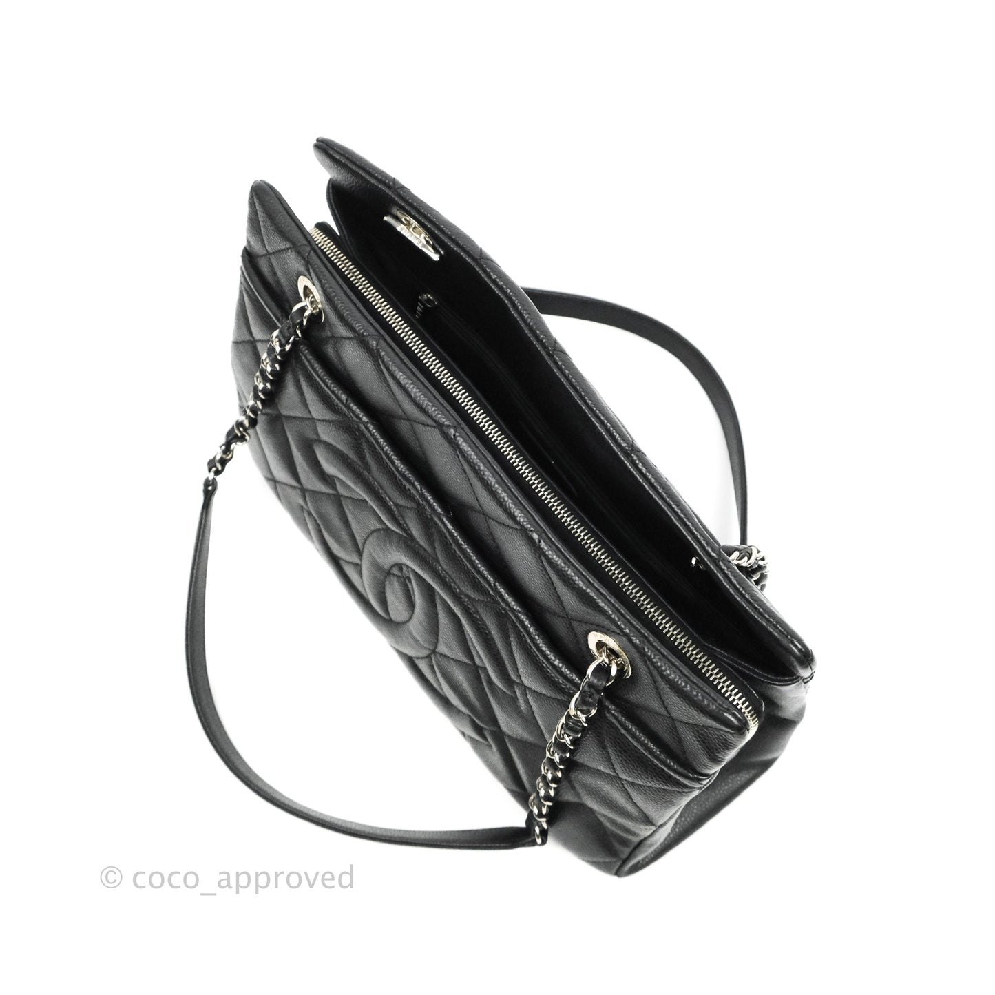Chanel Quilted Caviar Leather Timeless CC Soft Shopping Tote Bag Black