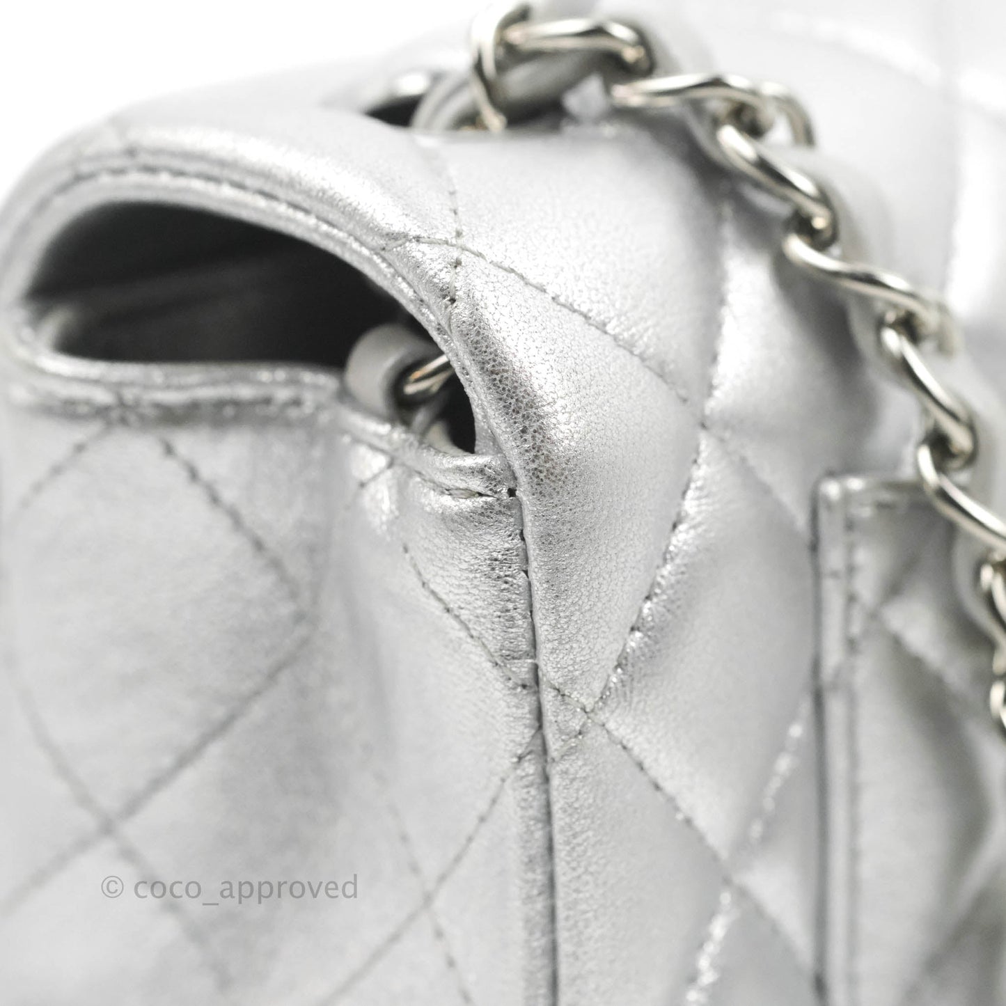 Chanel Quilted Mini Rectangular Silver Lambskin Silver Hardware