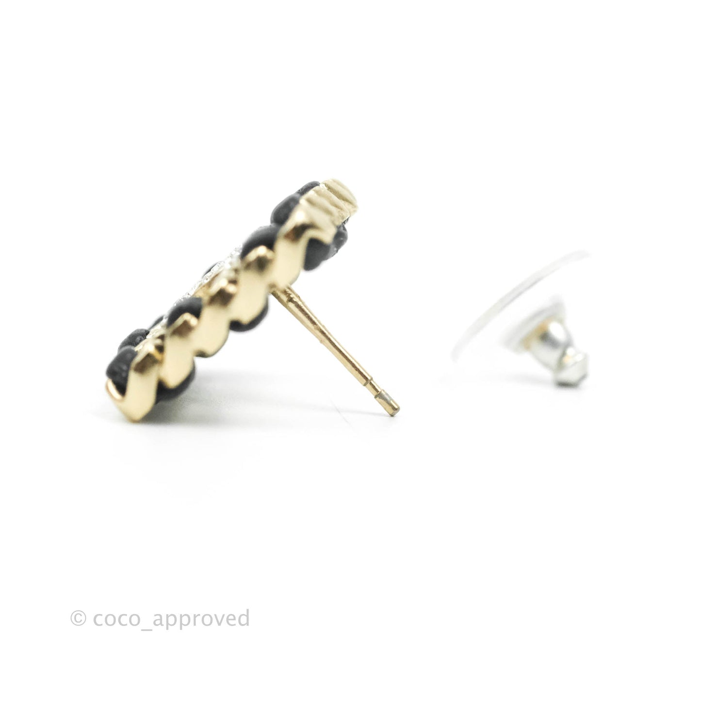 Chanel Crystal Lambskin Chain Sergeant Chanel Stud Earrings Black Gold