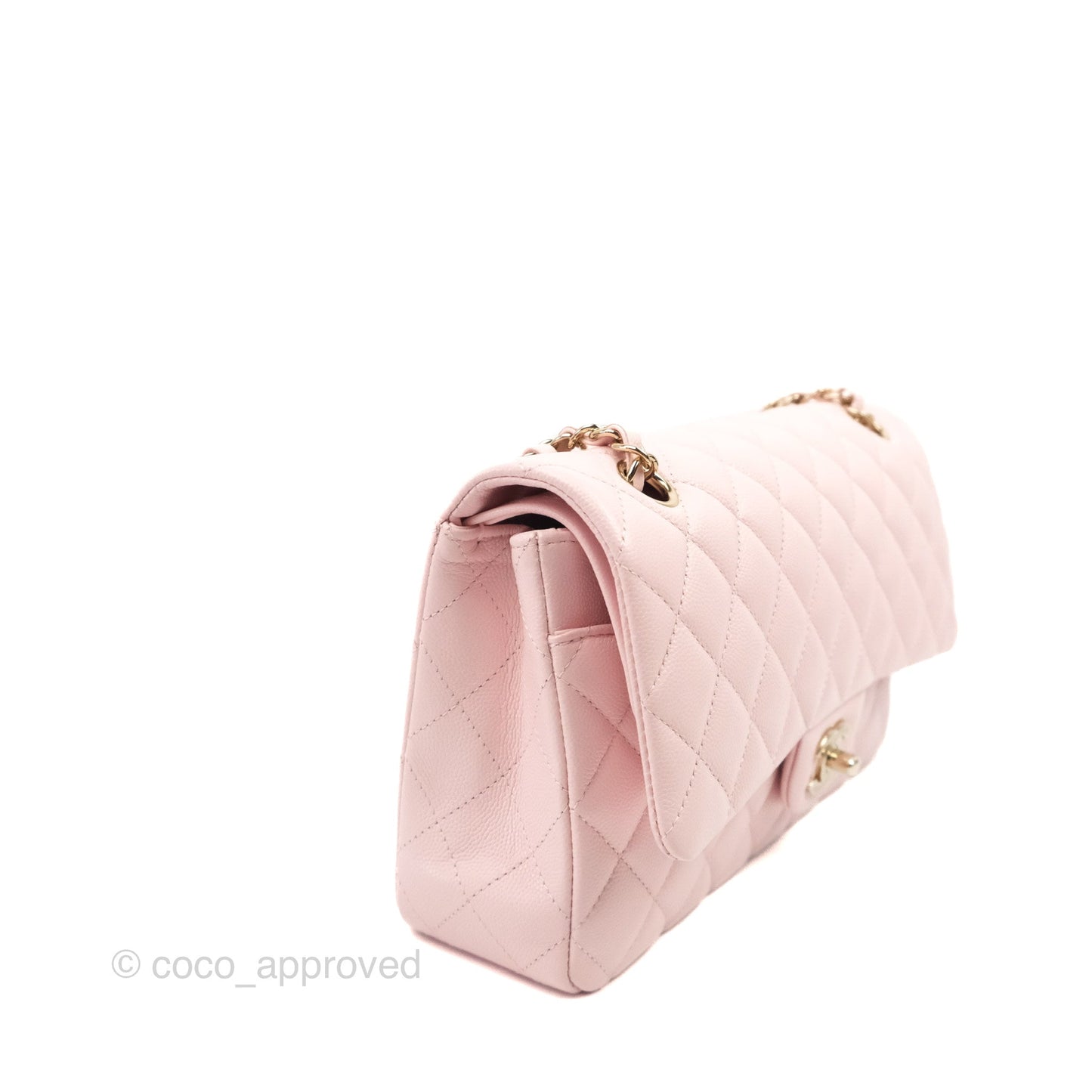 Chanel Classic M/L Medium Flap Quilted Light Pink Caviar Gold Hardware