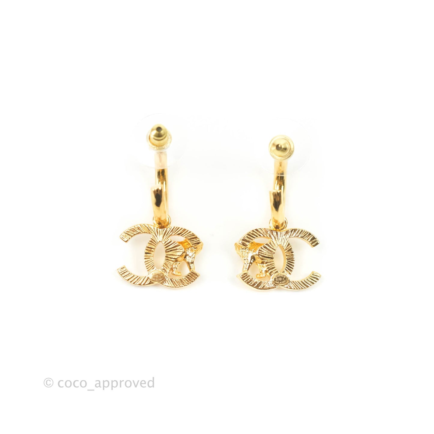 Chanel Lion CC Hoop Earrings Gold Tone 22A