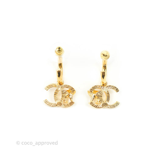 Chanel Lion CC Hoop Earrings Gold Tone 22A