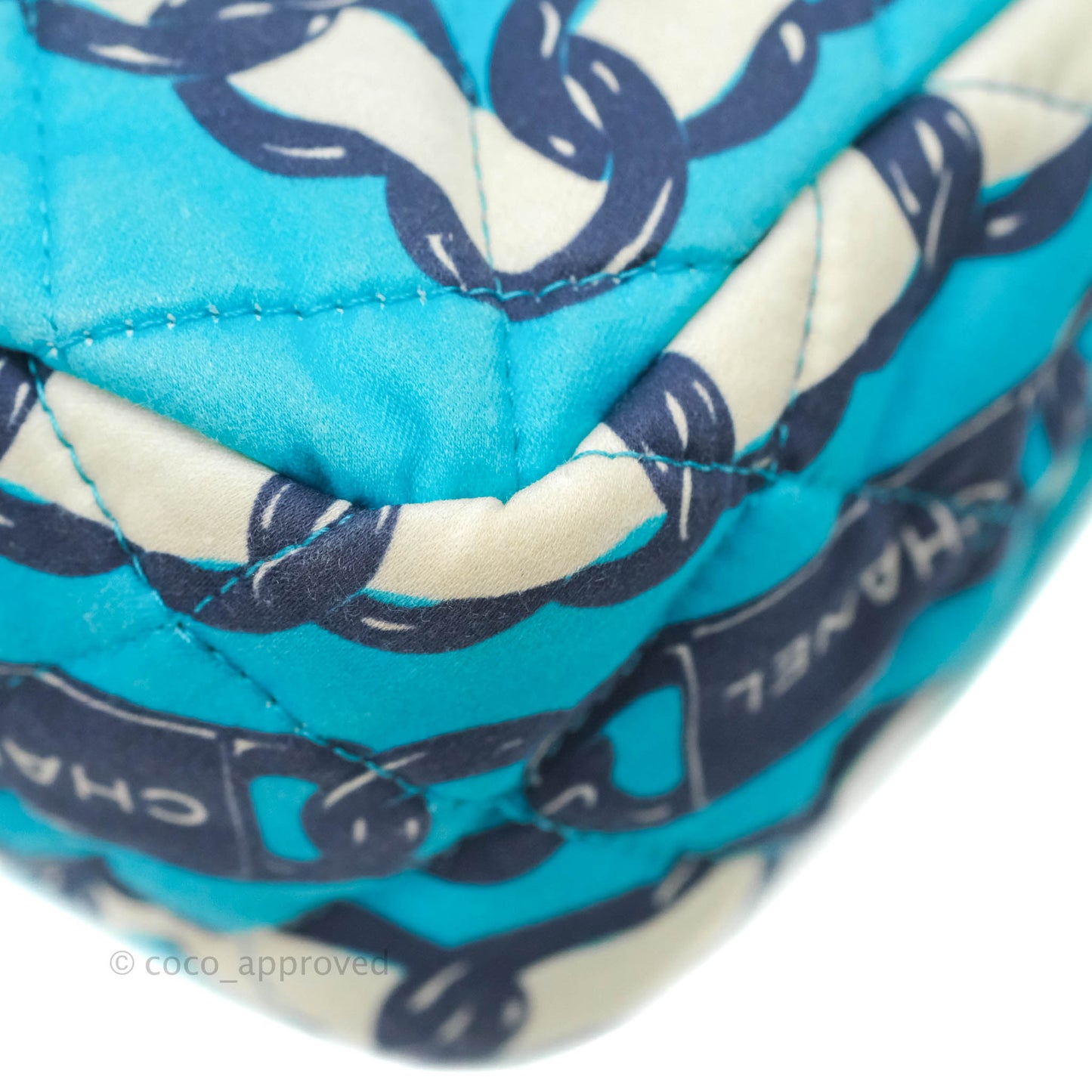 Chanel Medium Single Flap Chain Printed in Blue Silk Gun Metal