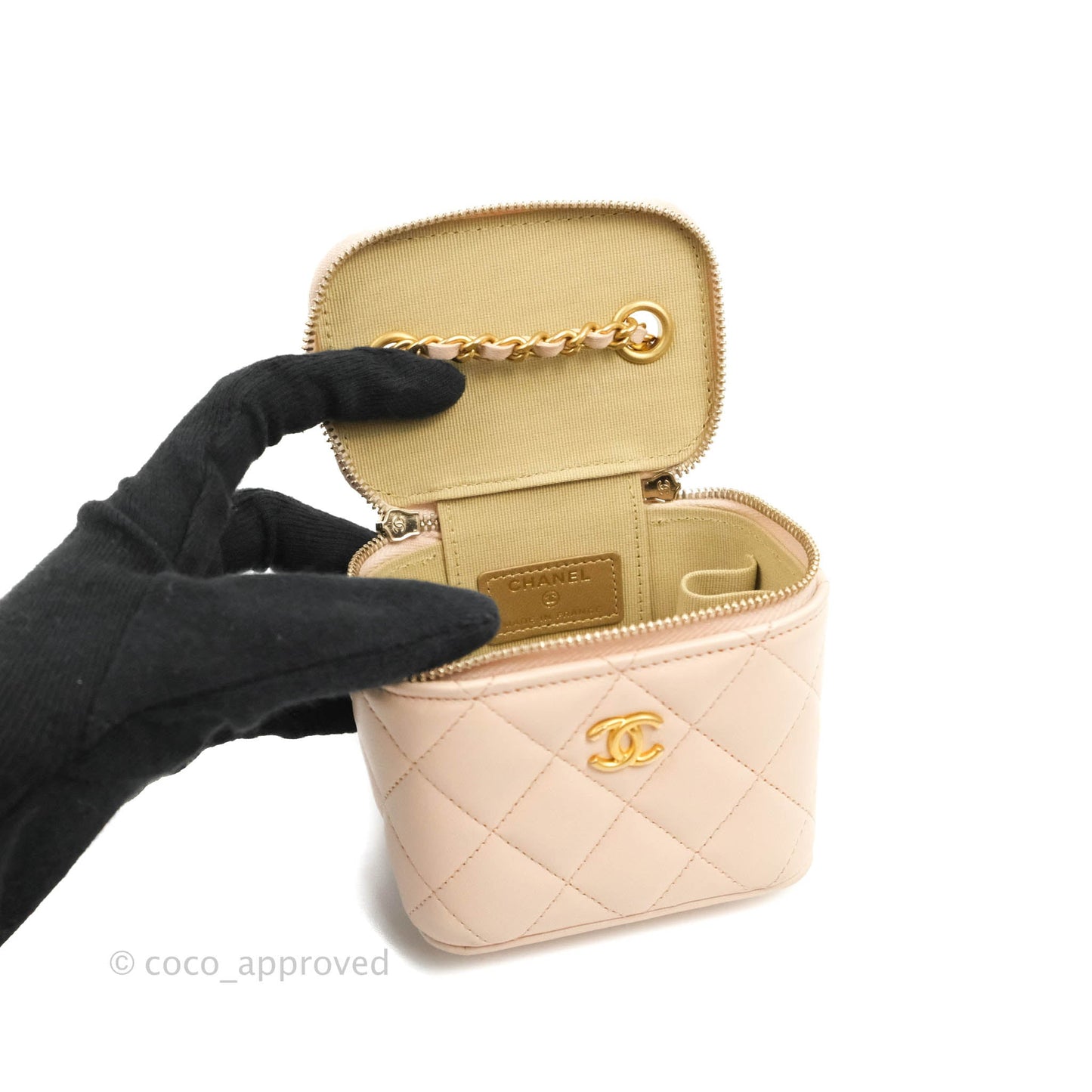 Chanel Classic Mini Pearl Crush Vanity With Chain Light Pink Lambskin Aged Gold Hardware