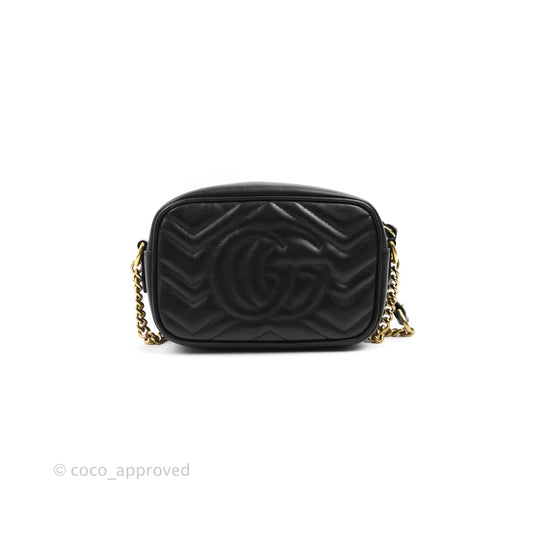 Gucci Mini Matelasse GG Marmont Camera Bag Black Calfskin Gold Hardware