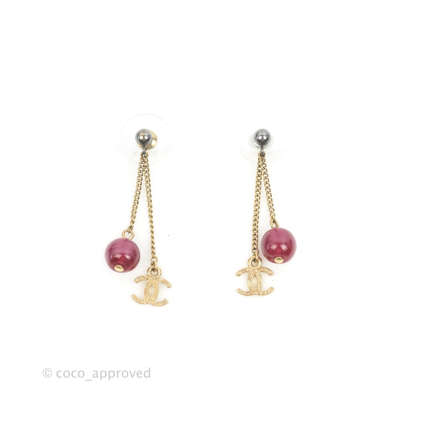 Chanel CC Long Drop Earrings Gold Tone