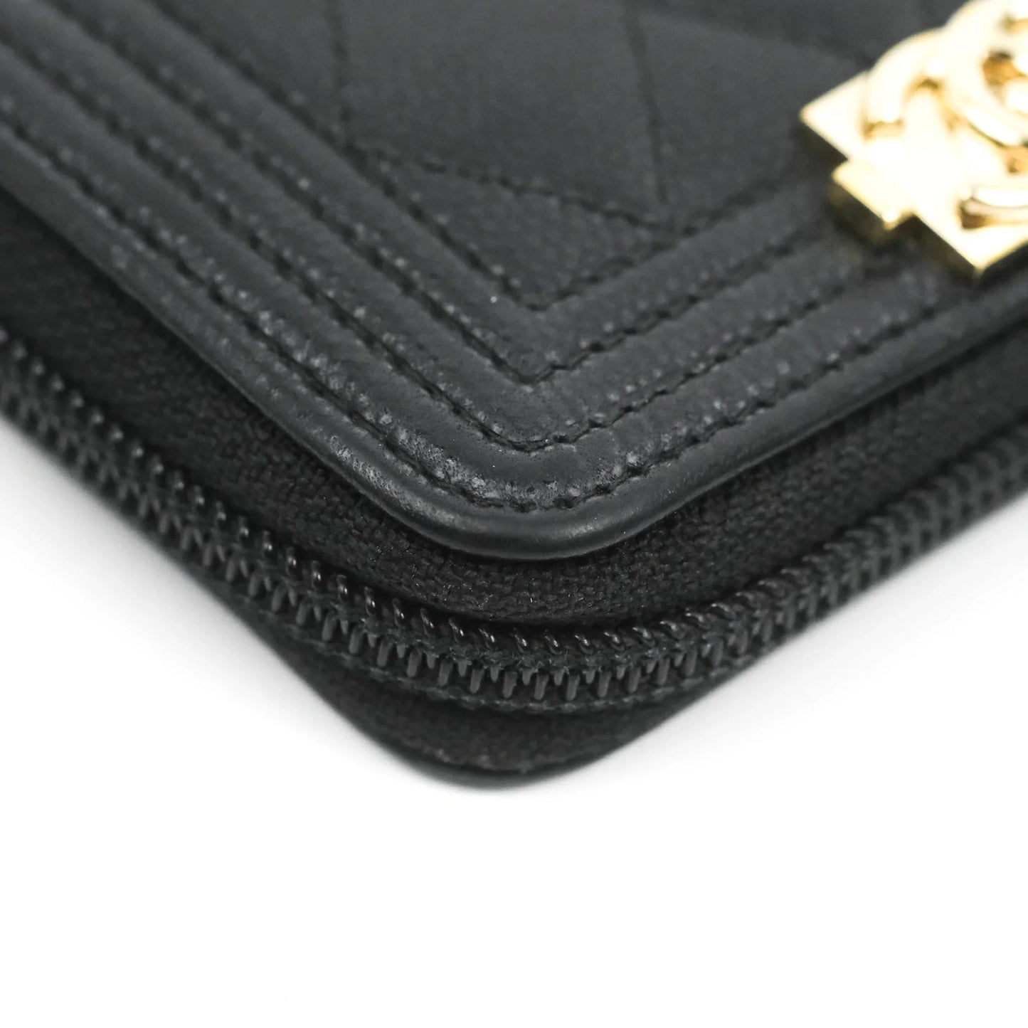Chanel Boy Zipped Coin Purse Black Caviar Gold Hardware