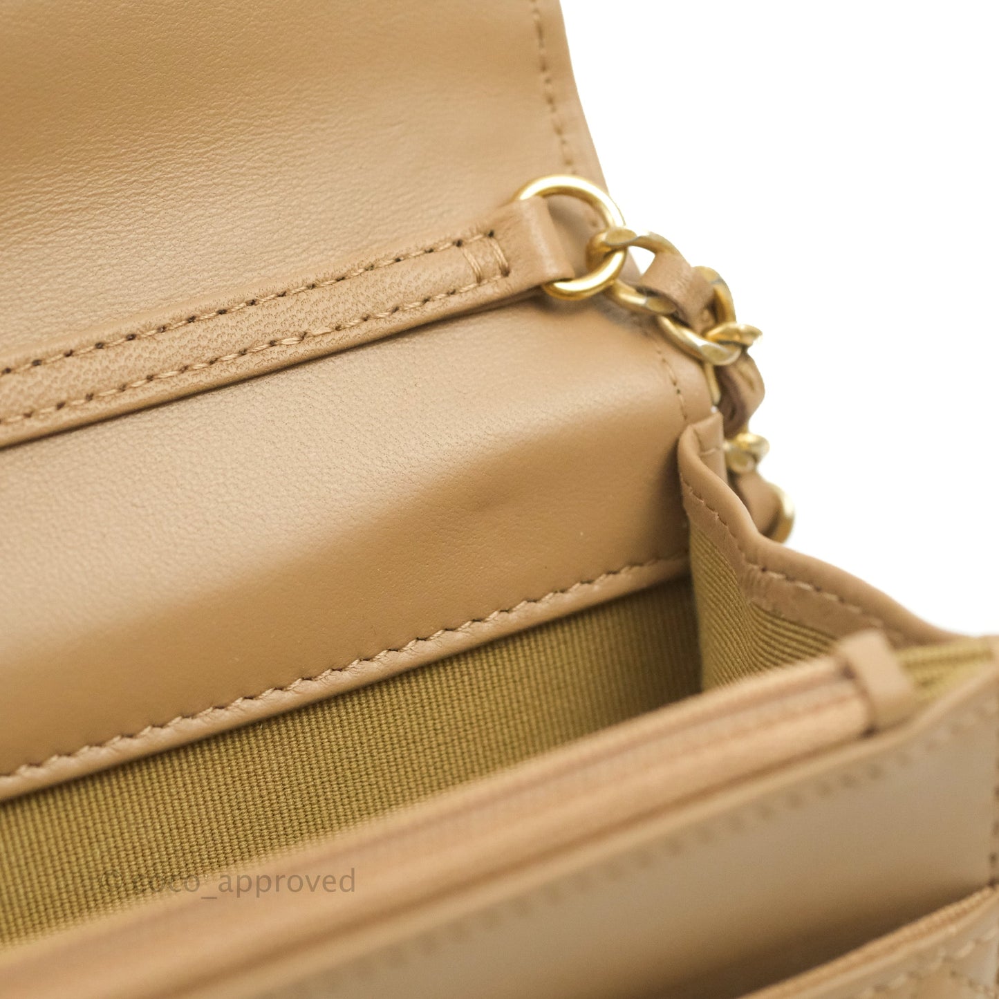 Chanel Quilted Pearl Crush Wallet on Chain WOC Beige Lambskin Aged Gold Hardware