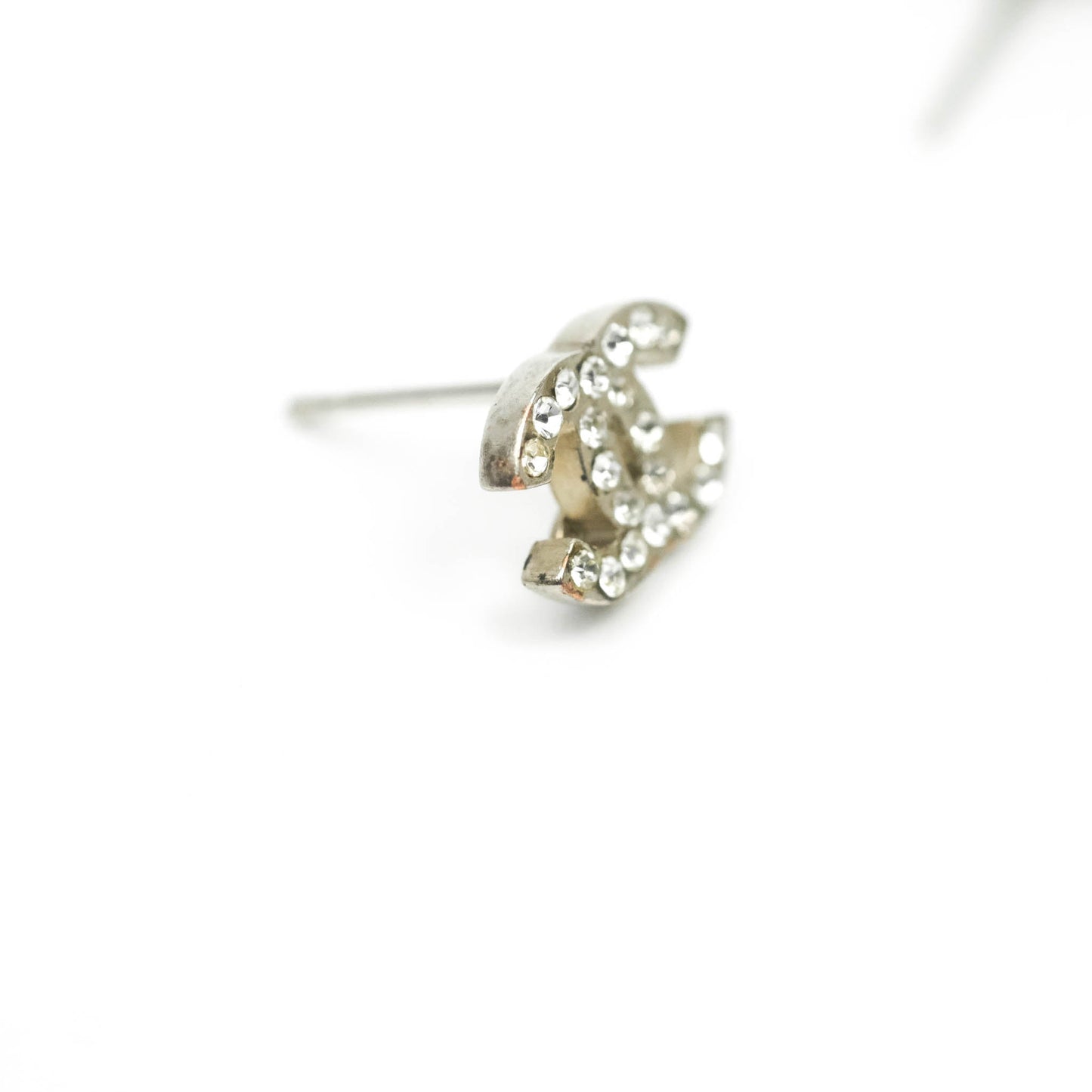 Chanel Crystal Mini Timeless CC Earrings Silver