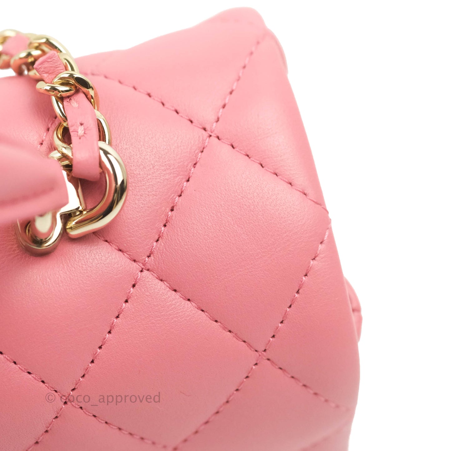 Chanel Top Handle Mini Rectangular Flap Bag Rosy Pink Lambskin Gold Hardware