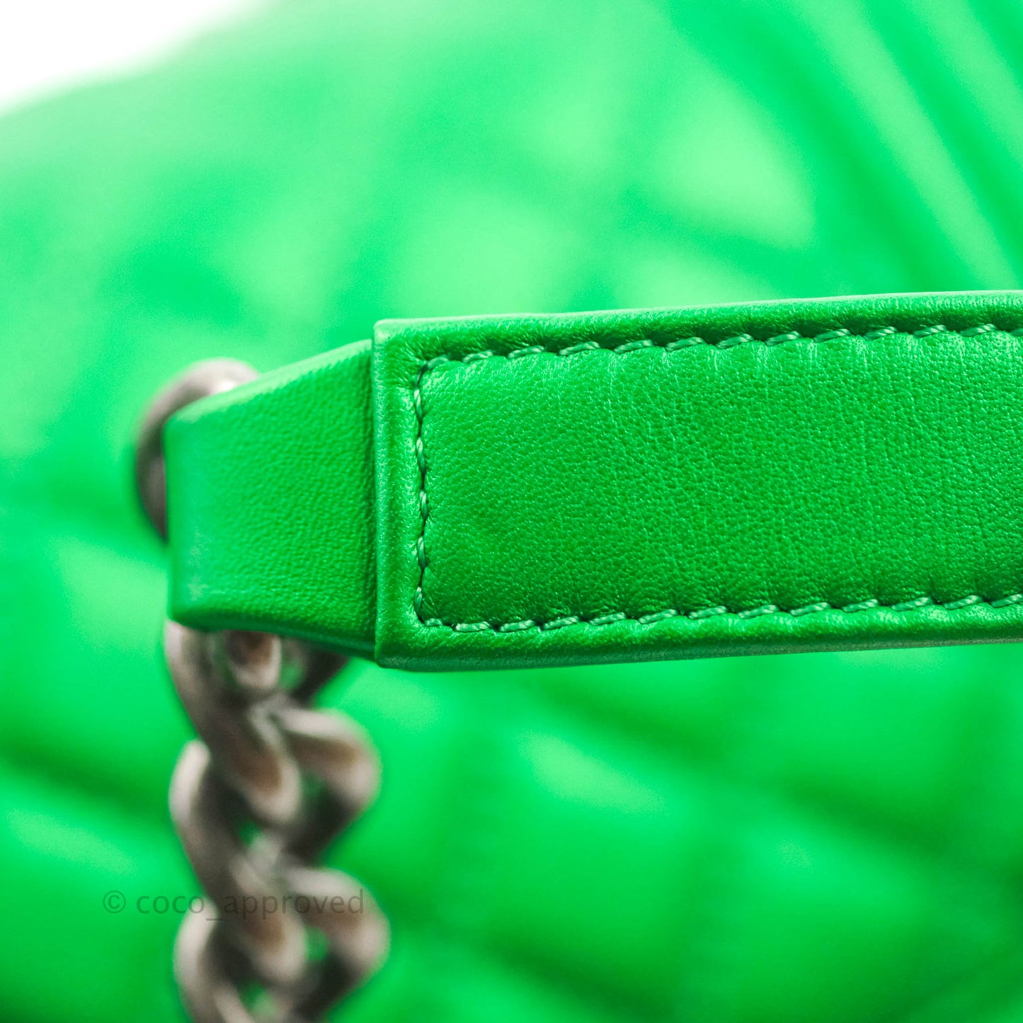 Chanel Small Boy Green Calfskin Ruthenium Hardware