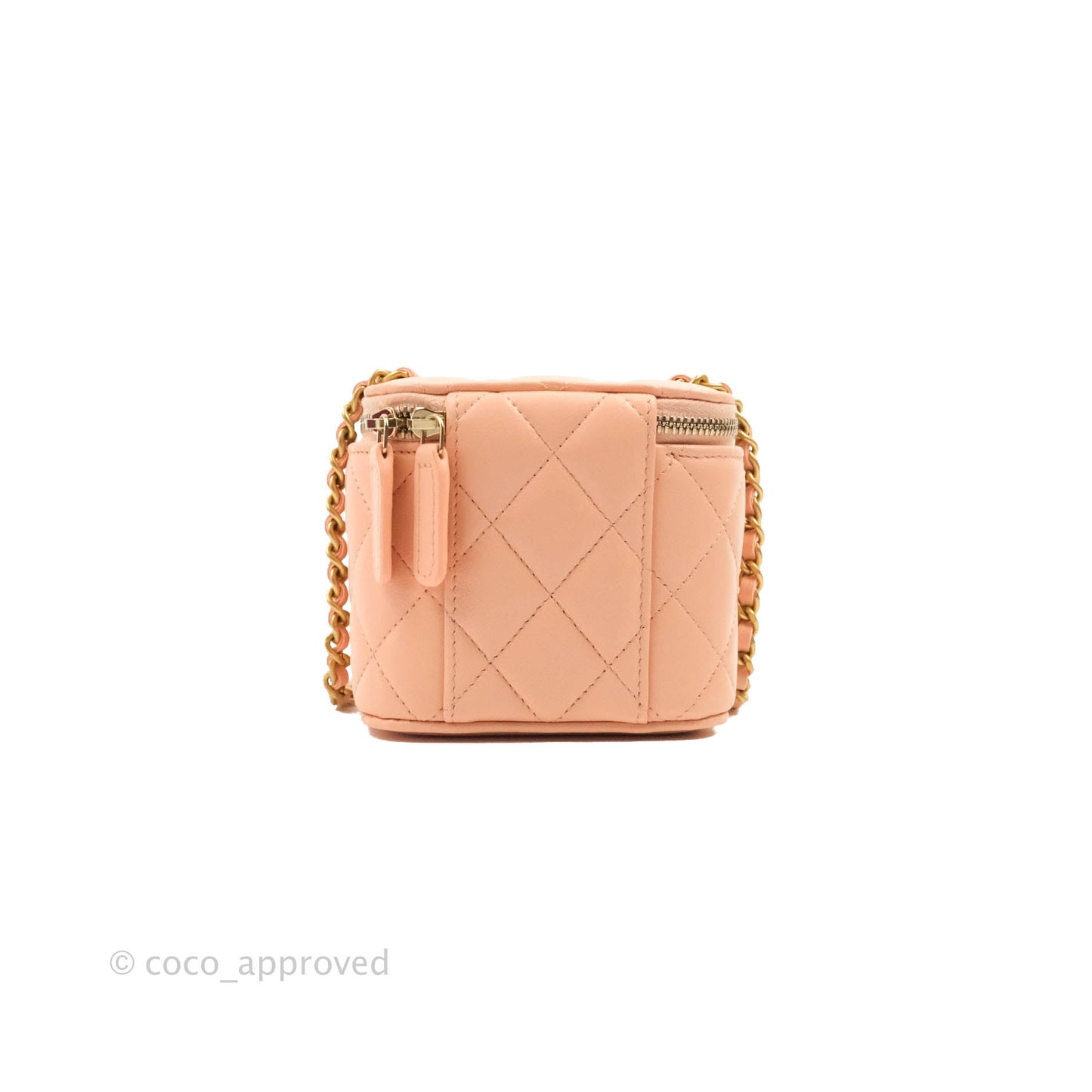 Chanel Classic Mini Pearl Crush Vanity With Chain Pink Lambskin Aged Gold Hardware