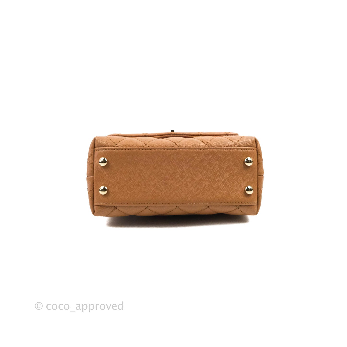 Chanel Mini Coco Handle Quilted Dark Beige Caramel Caviar Lizard Embossed Handle Gold Hardware