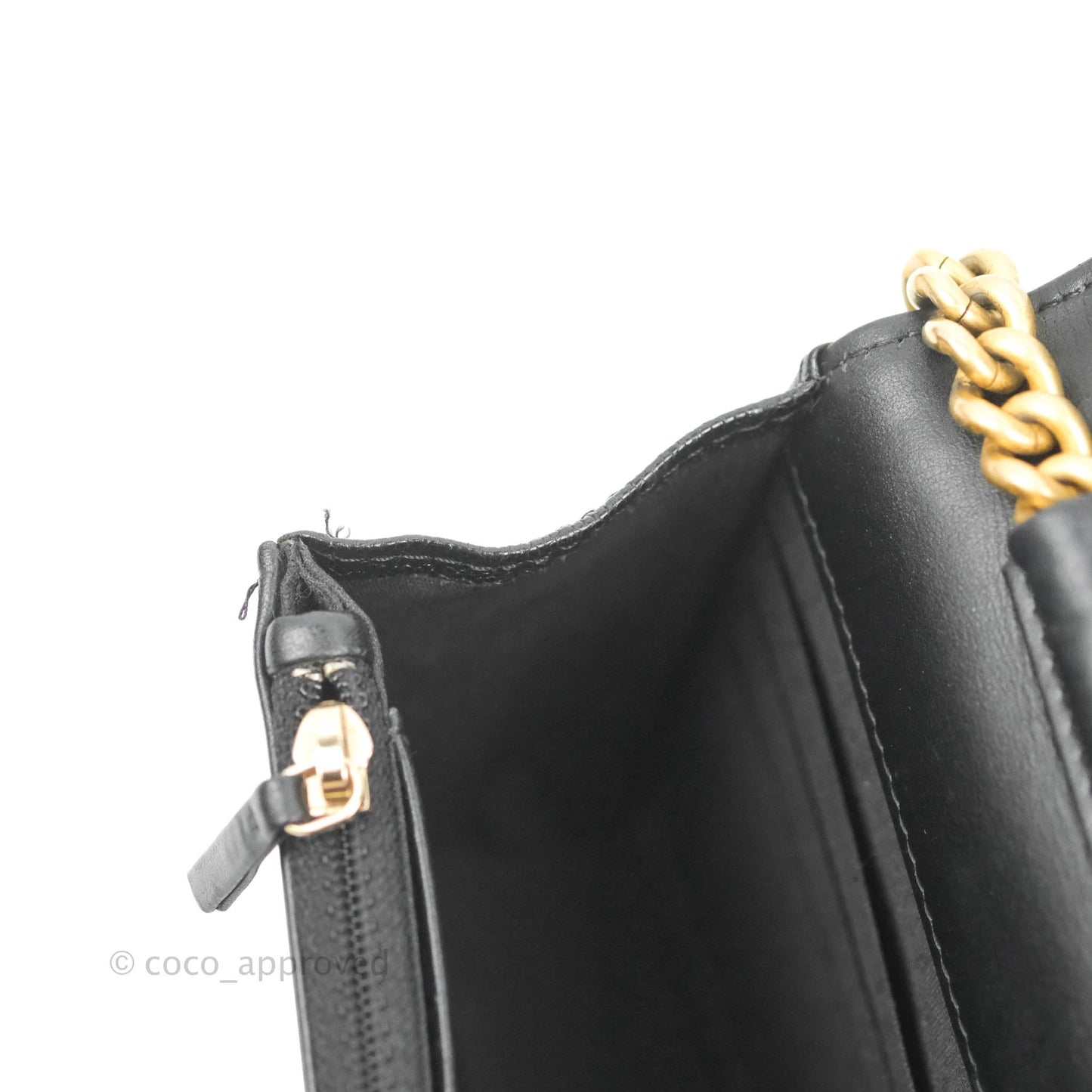 Chanel Quilted Boy Wallet on Chain WOC Black Caviar Aged Gold Hardware