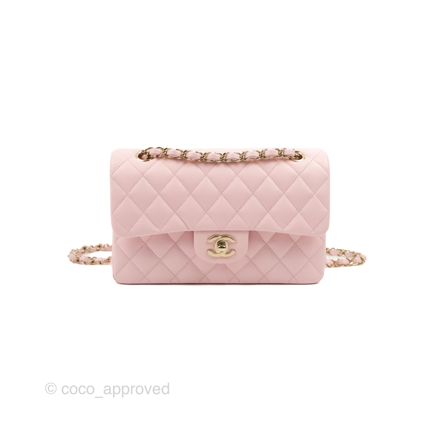 Chanel Small S/M Classic Quilted Flap Pink Caviar Gold Hardware 22S