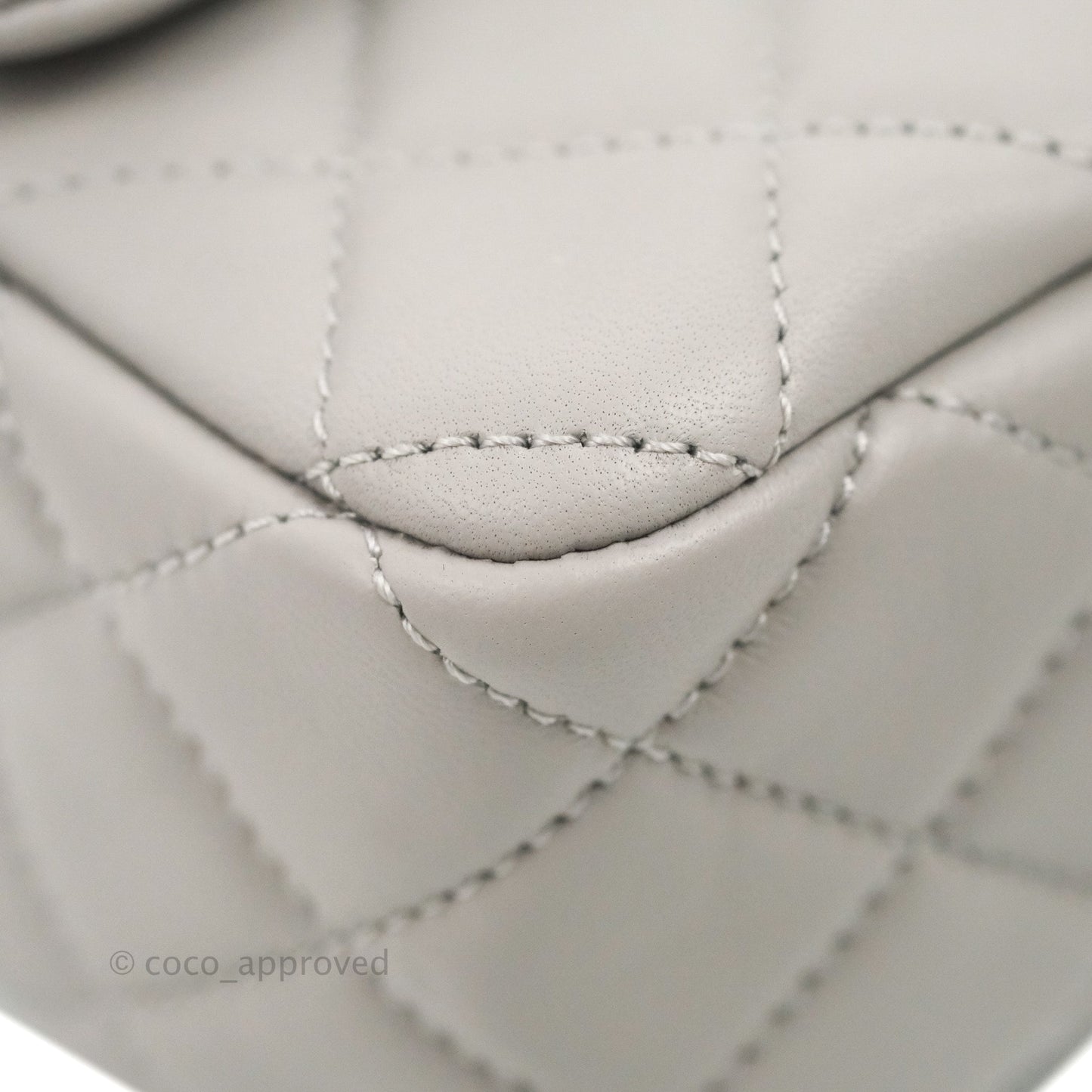 Chanel Mini Rectangular Pearl Crush Quilted Grey Lambskin Aged Gold Hardware