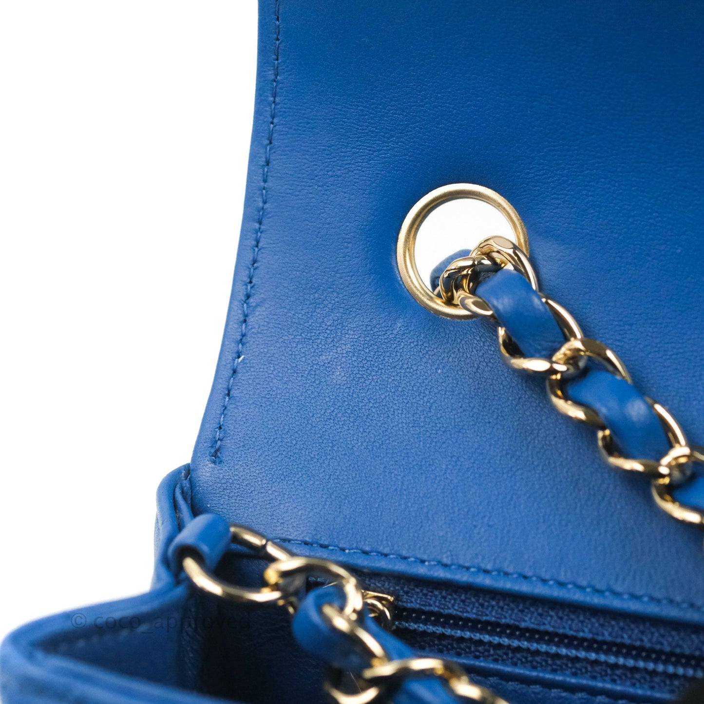 Chanel Chevron Mini Rectangular Flap Blue Lambskin Light Gold Hardware