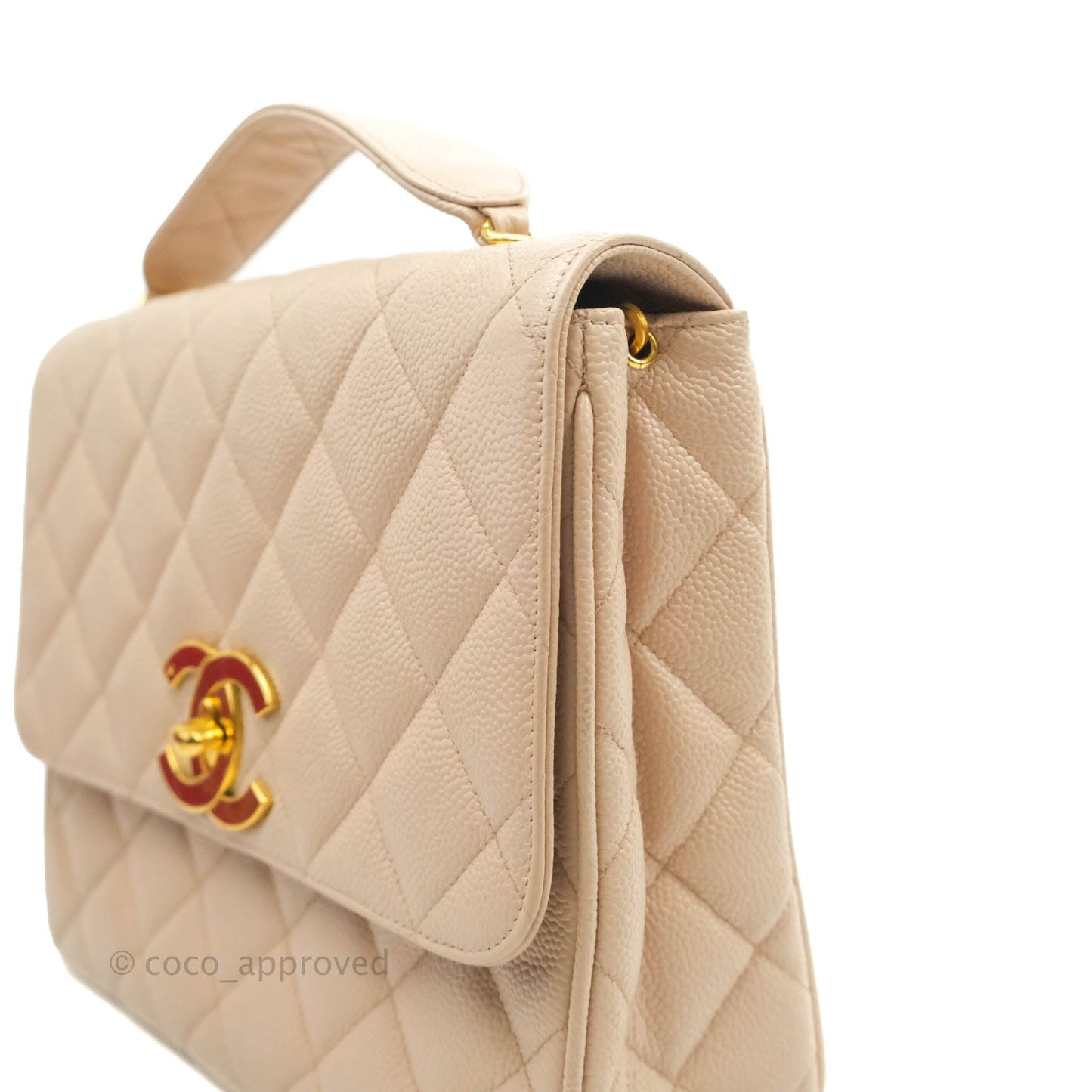 Chanel Vintage CC Large Square Shoulder Bag Dusty Pink Caviar 24K Gold Hardware