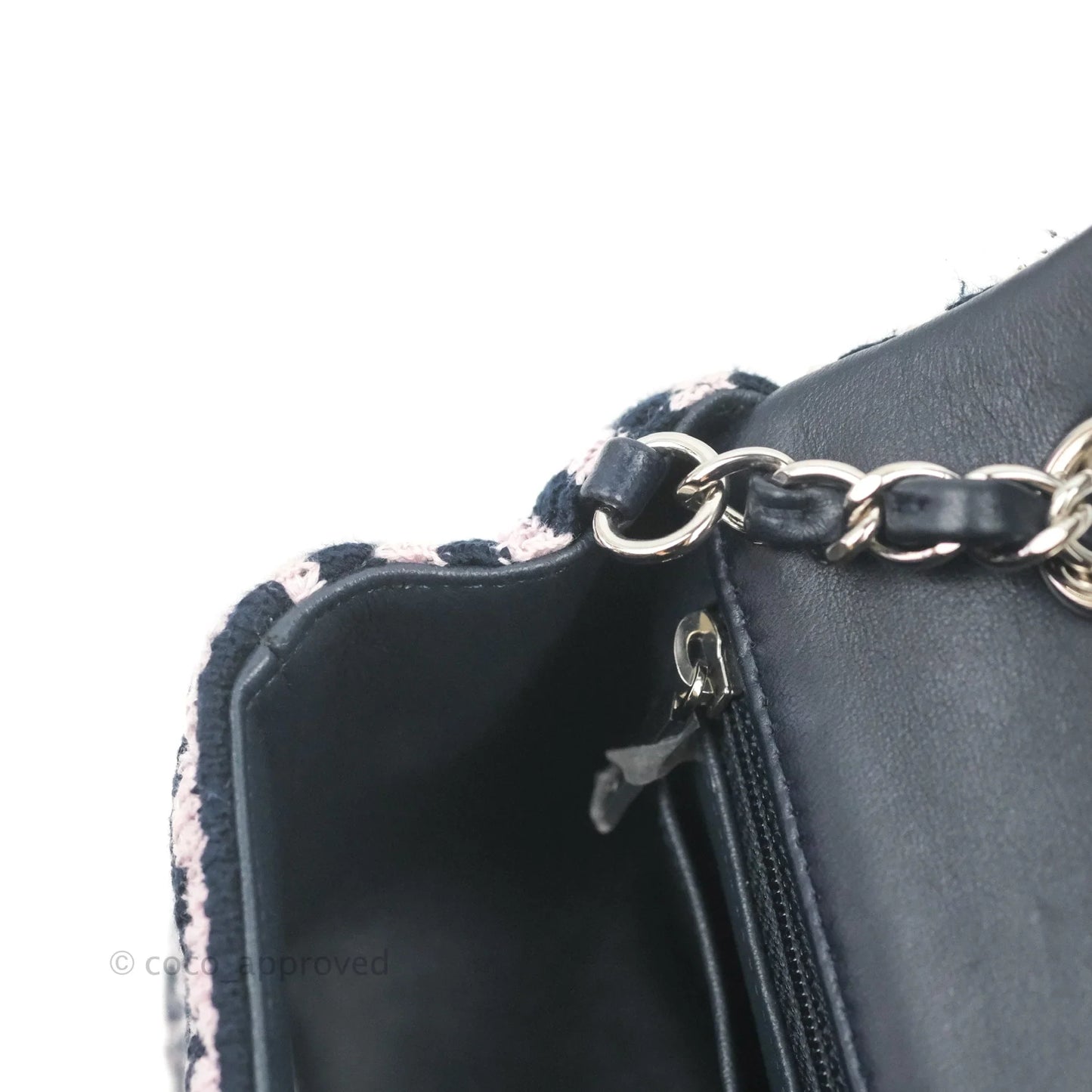 Chanel Mini Rectangular Flap Bag Navy Pink Striped Tweed Silver Hardware