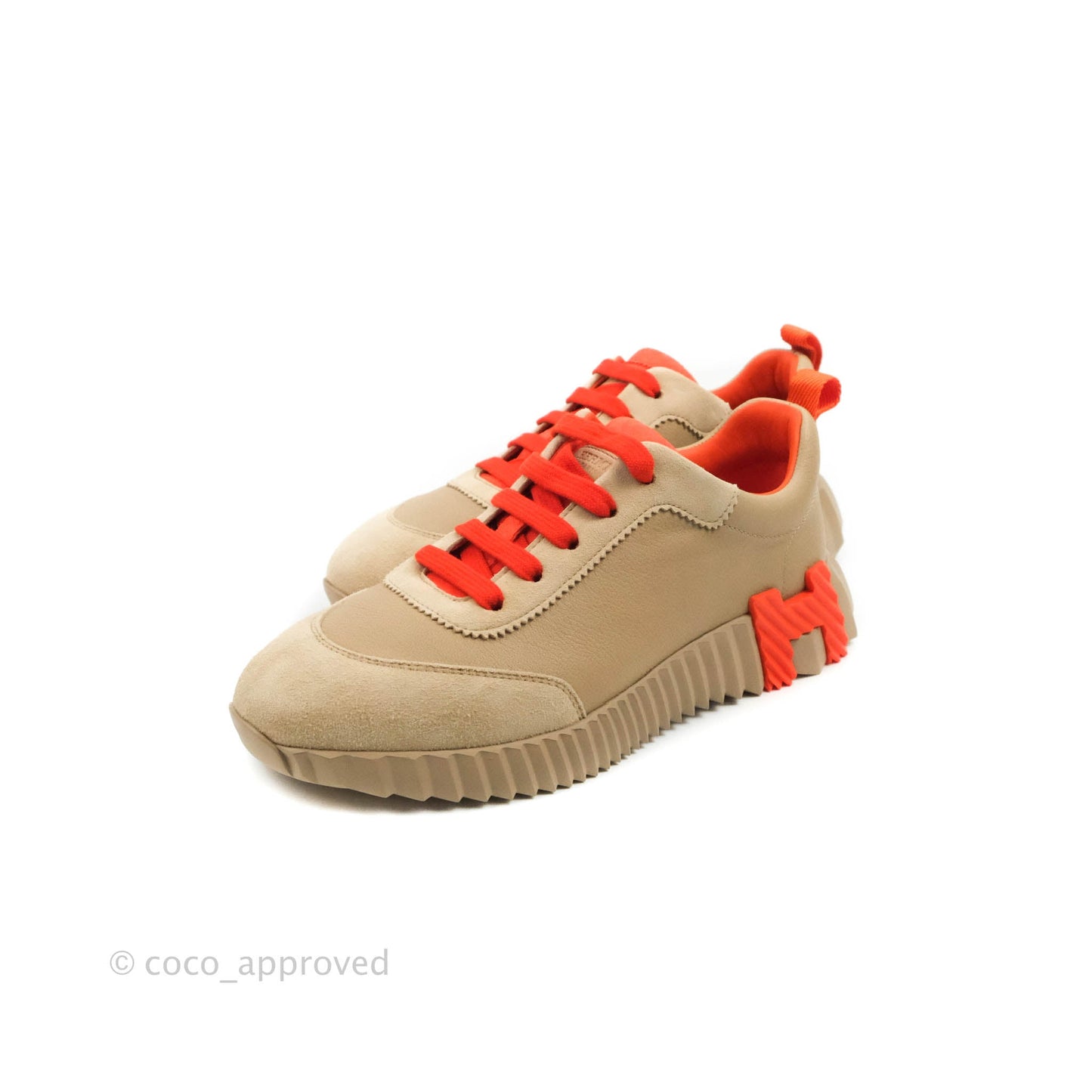 Hermès Bouncing Sneaker Beige Sarrasin / Orange Sanguine Goatskin Size 35.5
