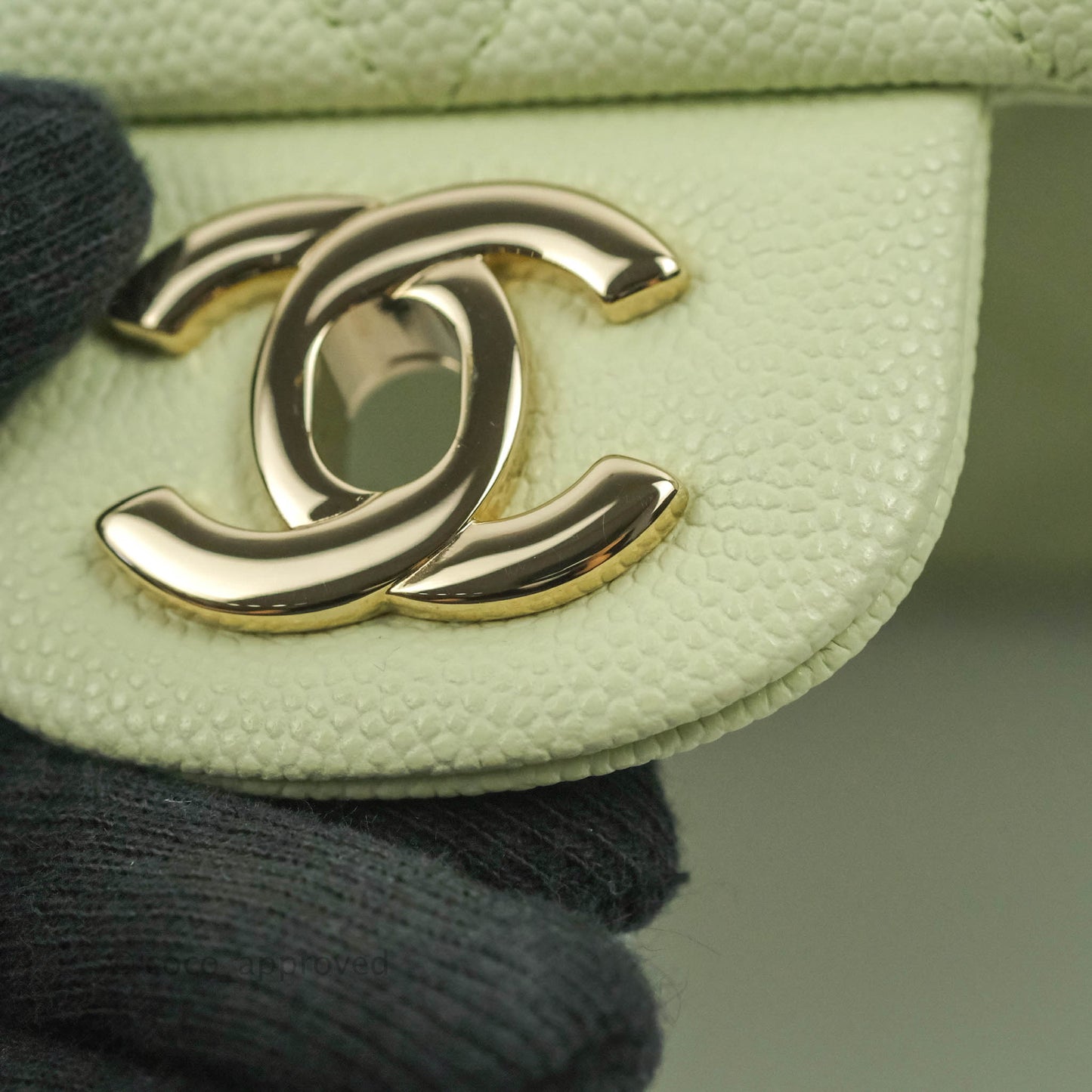Chanel Classic M/L Medium Flap Quilted Avocado Green Caviar Gold Hardware