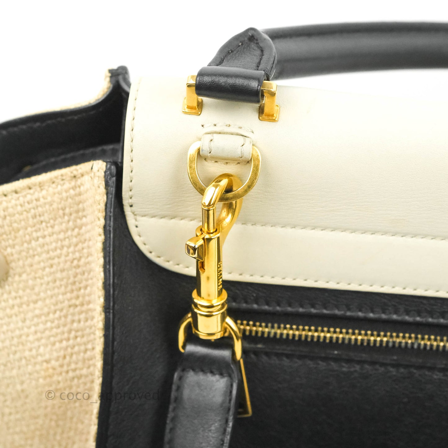 Celine Small Sleek Calfskin Tri-Color Trapeze Ivory Black Raffia