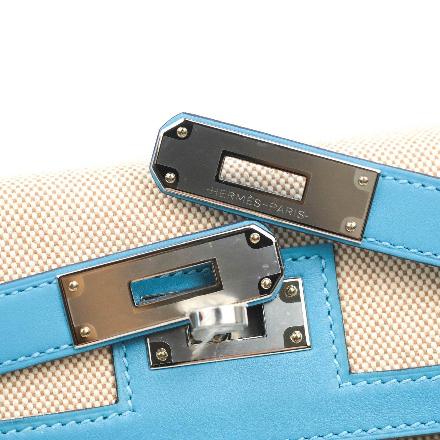 Hermès Kelly 28 Bleu Du Nord Swift & Ecru-beige Toile H Palladium Hardware