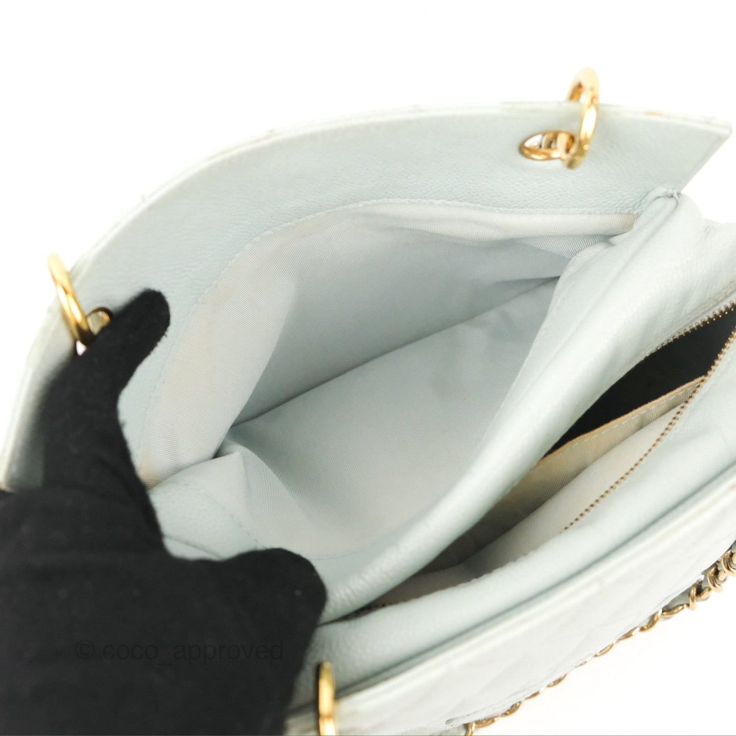 Chanel PTT Petite Timeless Shopping Tote Bag Light Tiffany Blue Caviar Gold Hardware