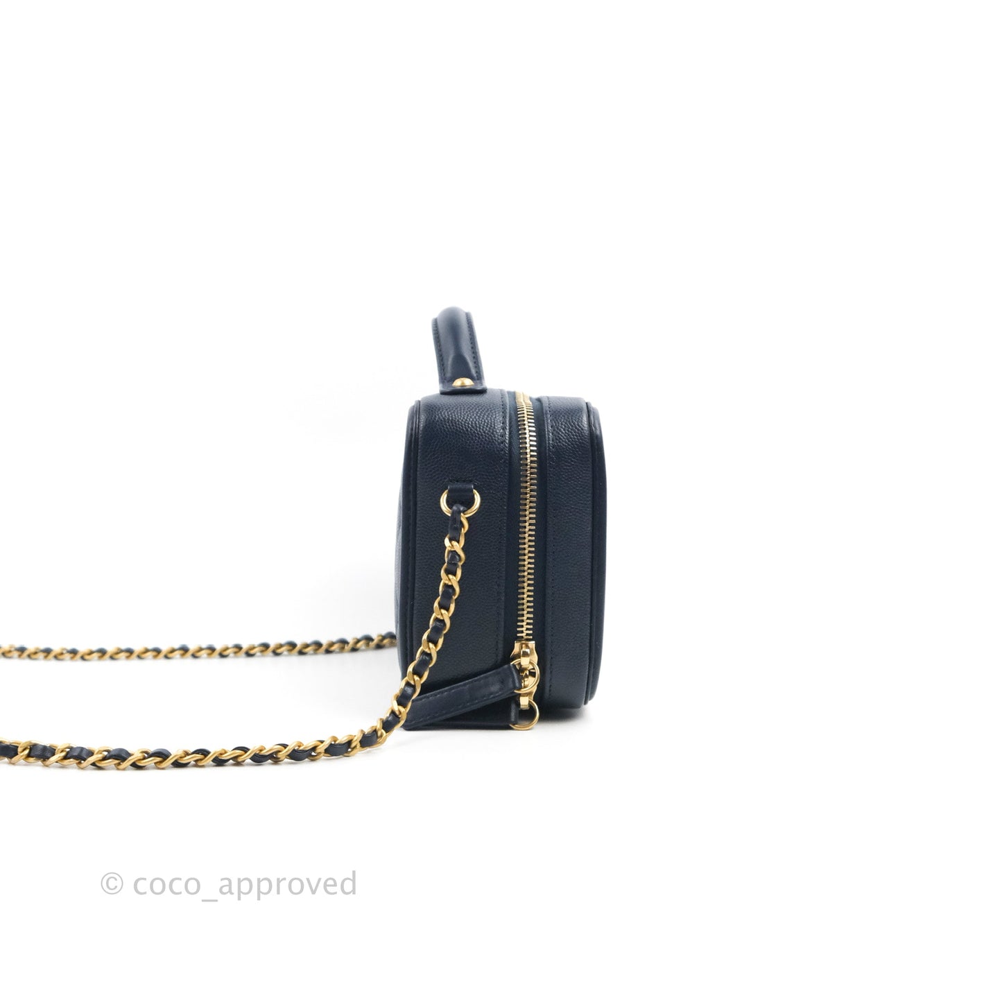 Chanel Quilted Small CC Filigree Vanity Case Navy Caviar Gold Hardware