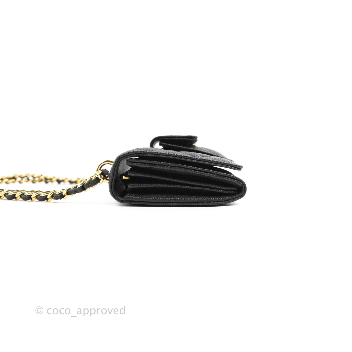 Chanel Quilted Pocket Long Wallet On Chain Black Caviar Gold Hardware 22A