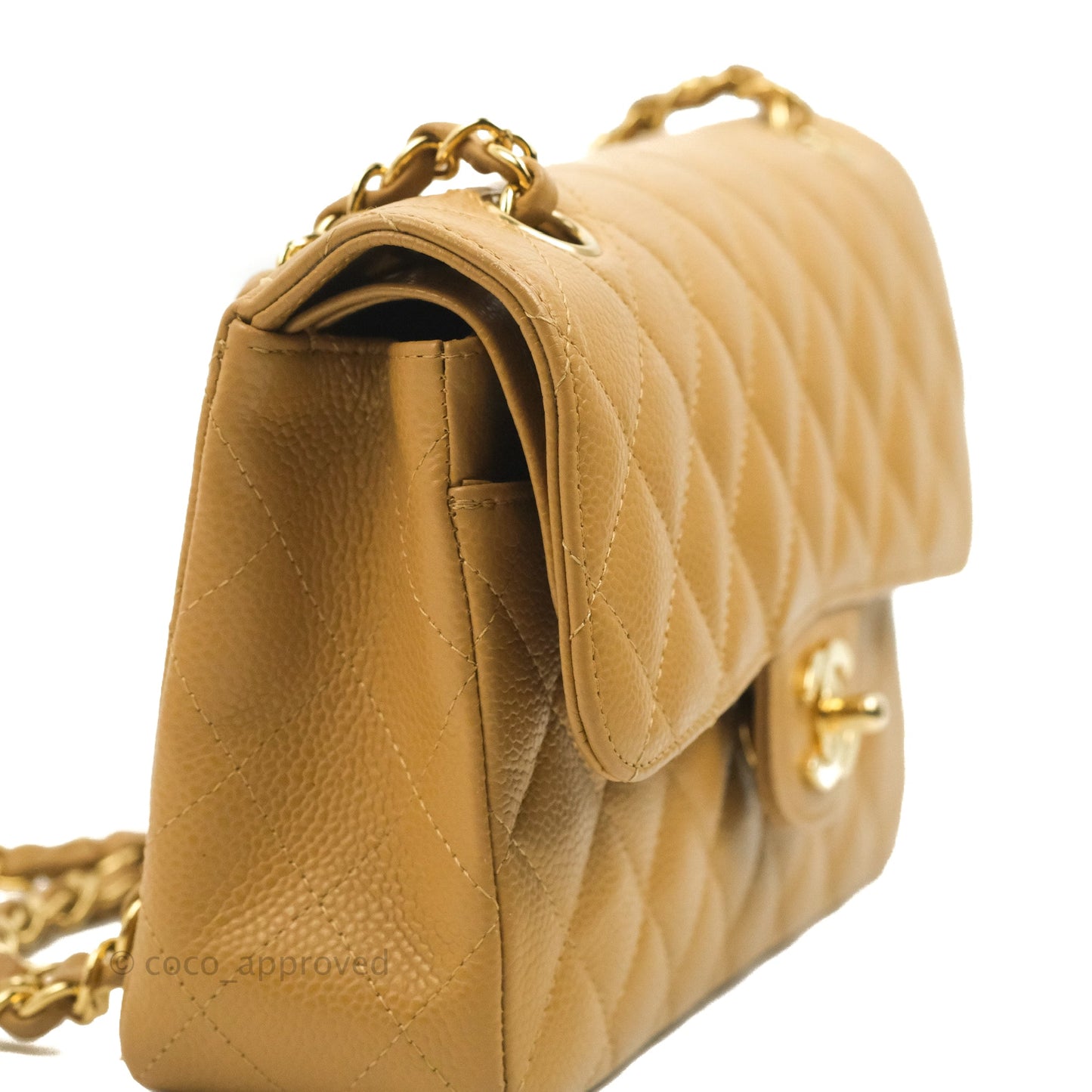 Chanel S/M Small Classic Quilted Flap Dark Beige Caviar 24K Gold Hardware