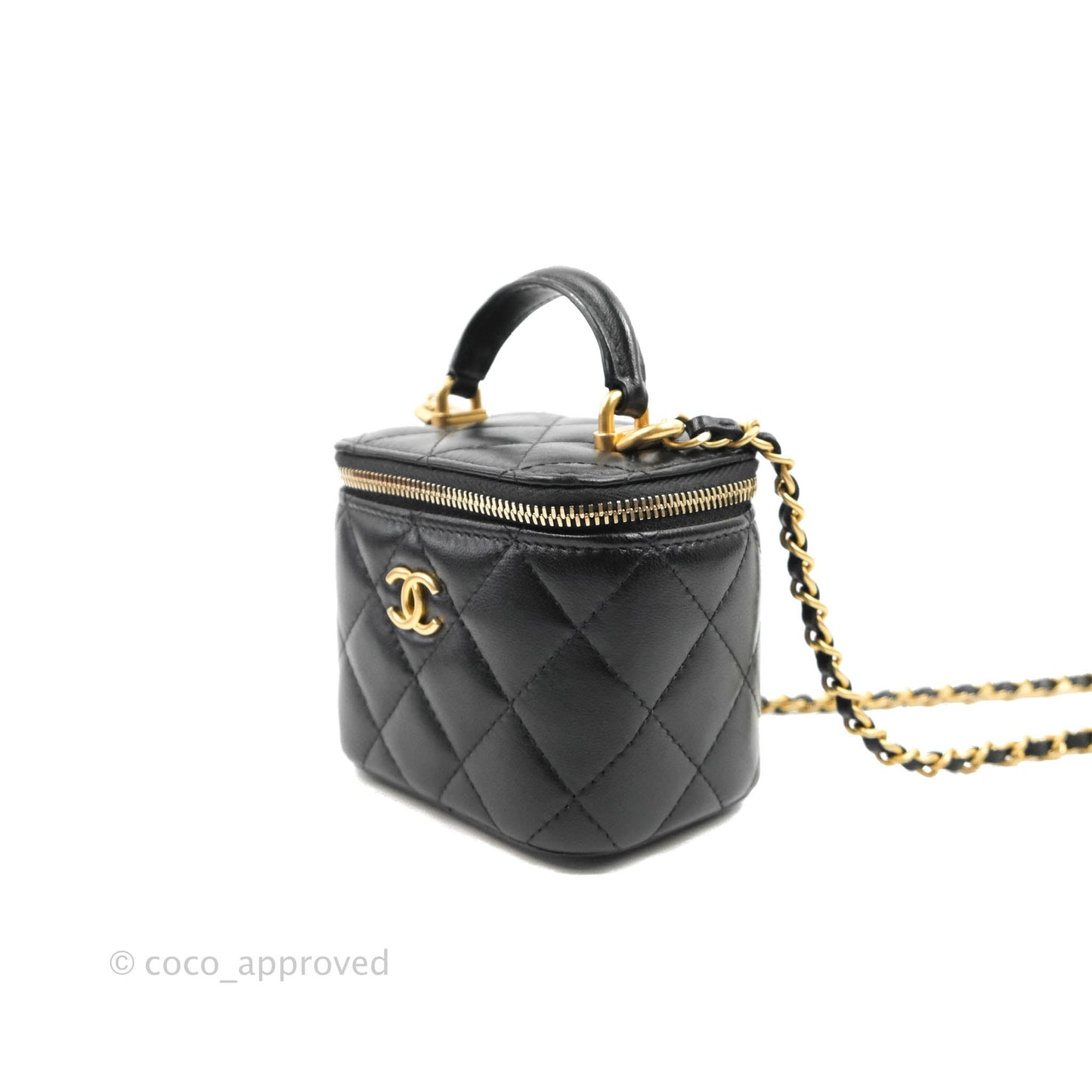 Chanel Mini Top Handle Vanity With Chain Black Lambskin Gold Hardware