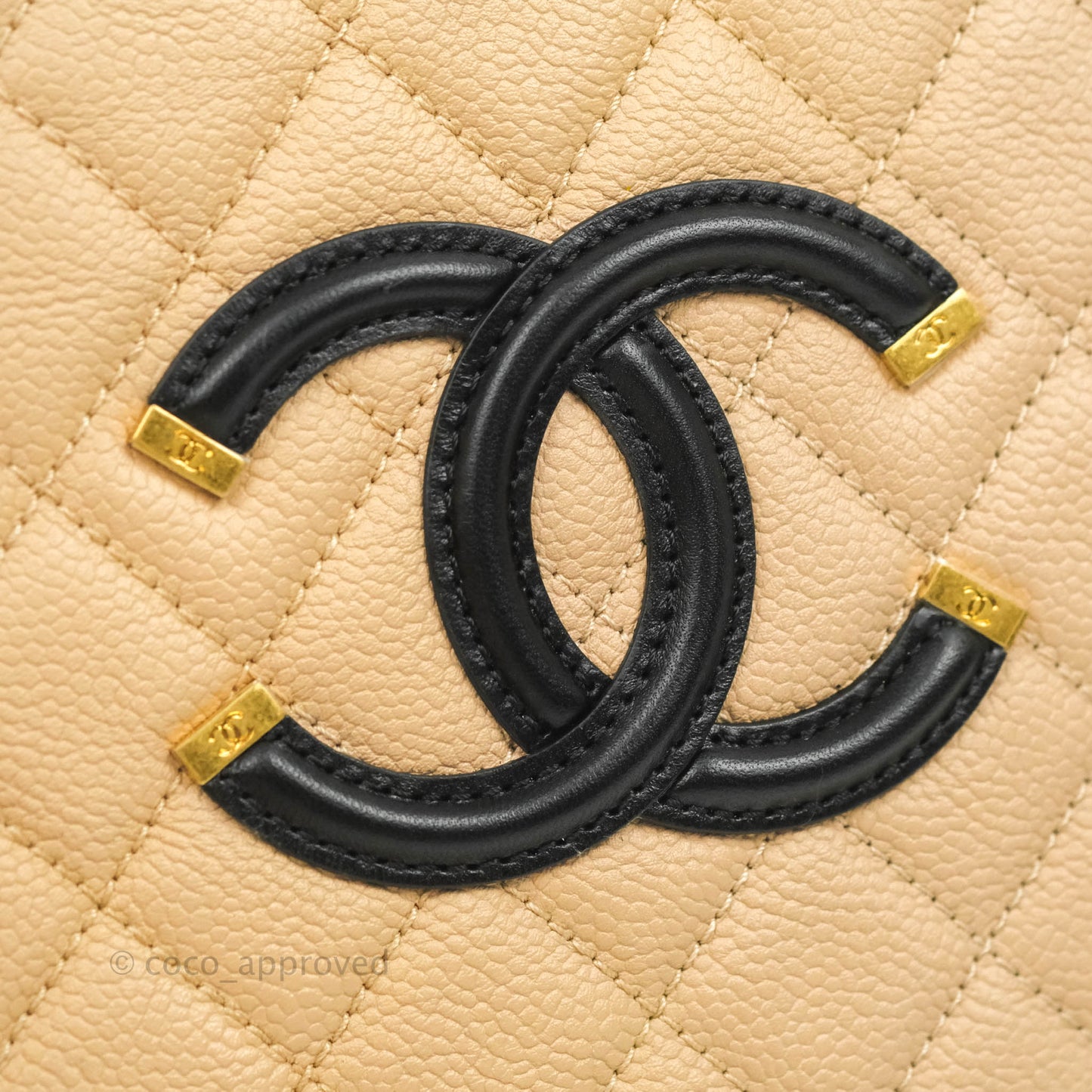 Chanel Quilted Medium CC Filigree Vanity Case Beige Caviar Gold Hardware