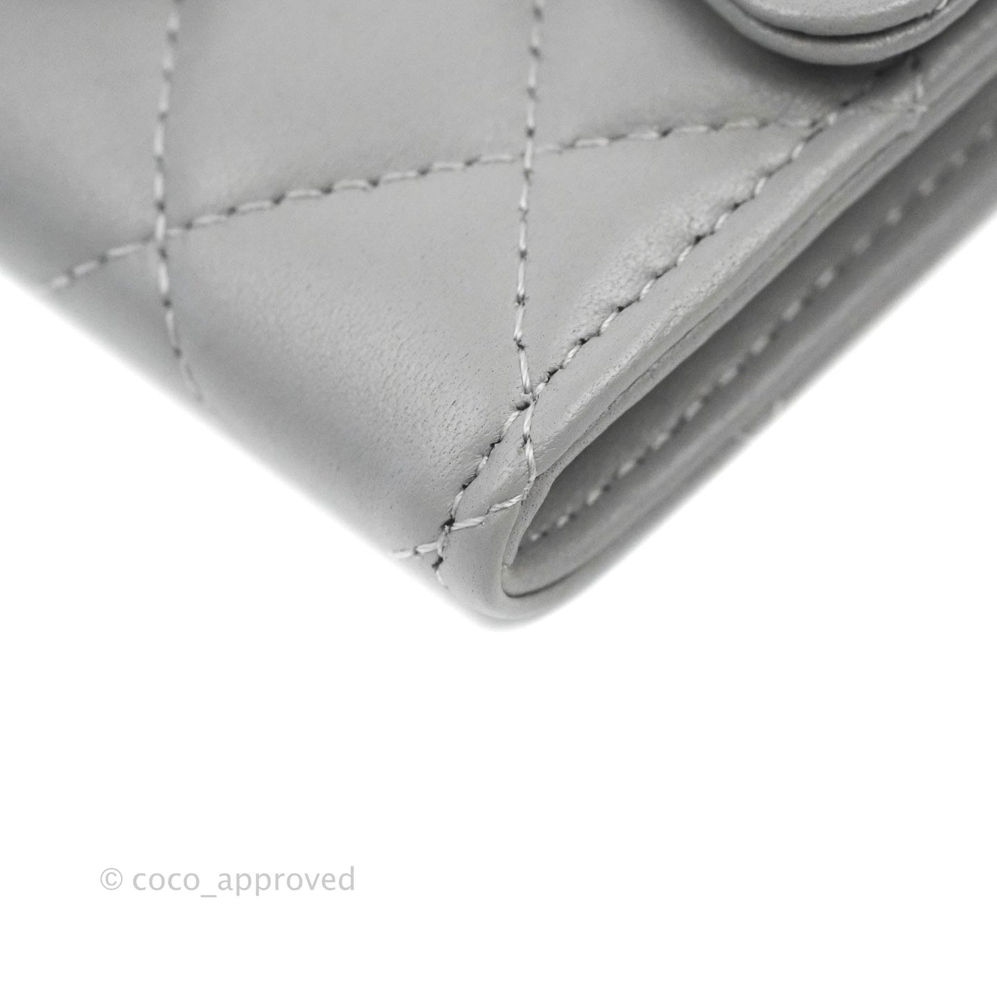 Chanel Quilted Flap Card Holder Grey Lambskin Silver Hardware
