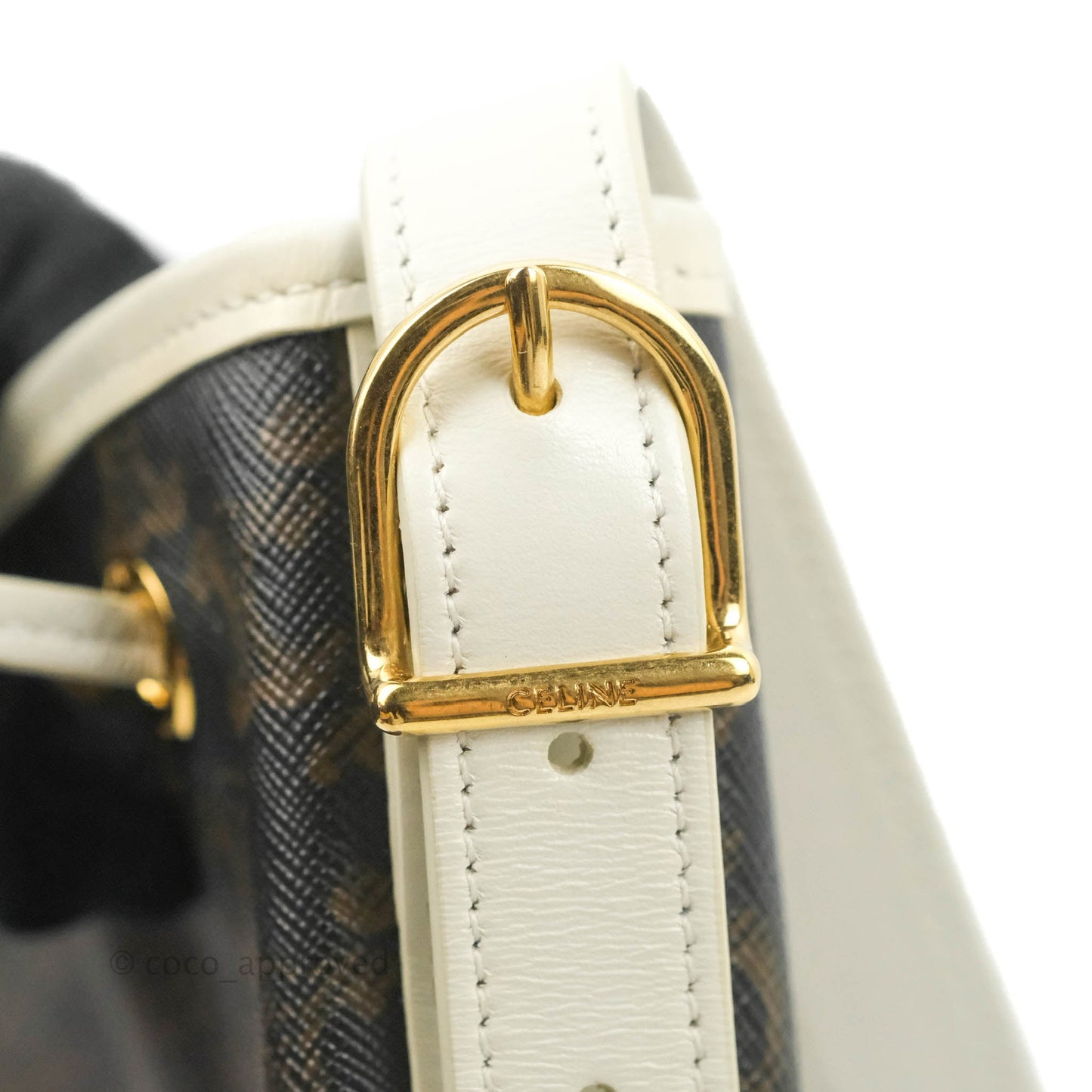 Celine Small Drawstring Bag Triomphe Canvas White Calfskin