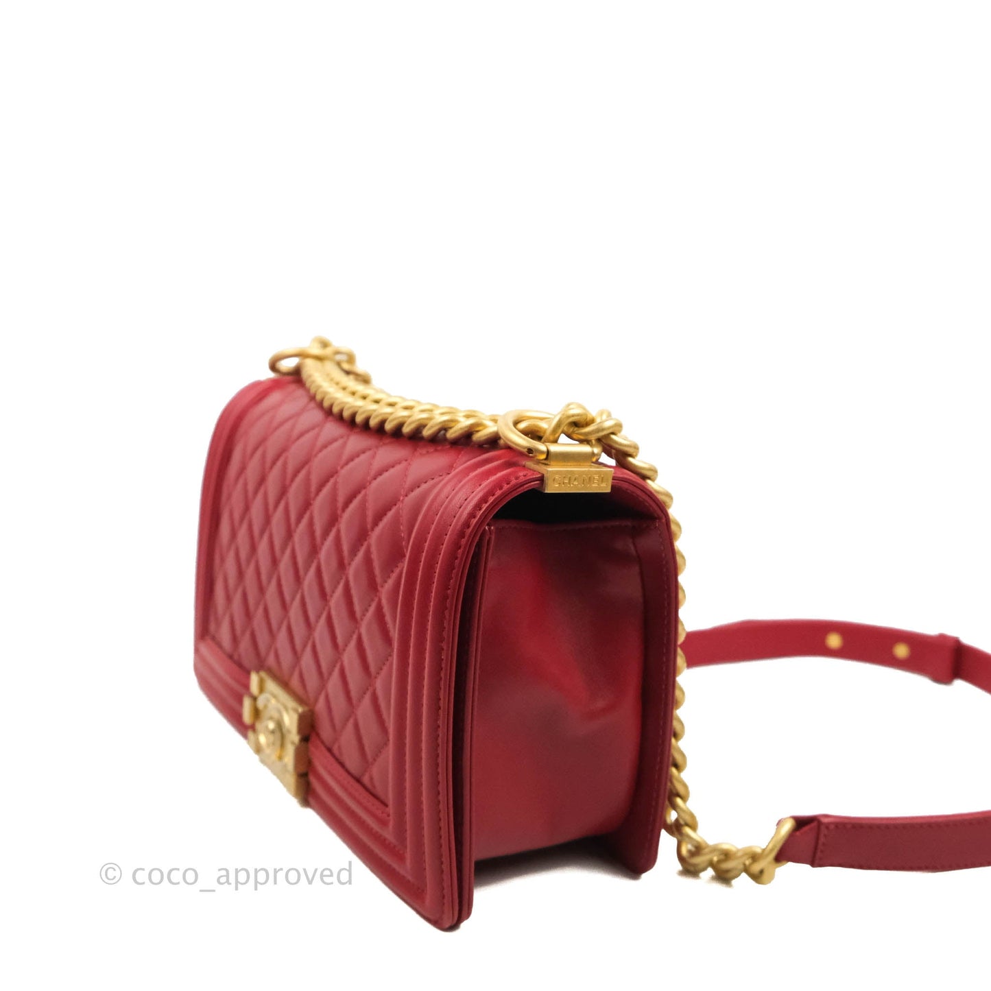 Chanel Quilted Medium Boy Red Lambskin Aged Gold Hardware