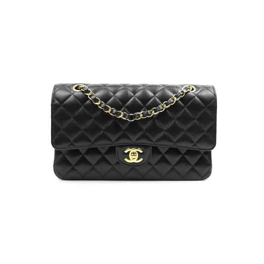 Chanel Classic M/L Medium Double Flap Black Caviar Gold Hardware
