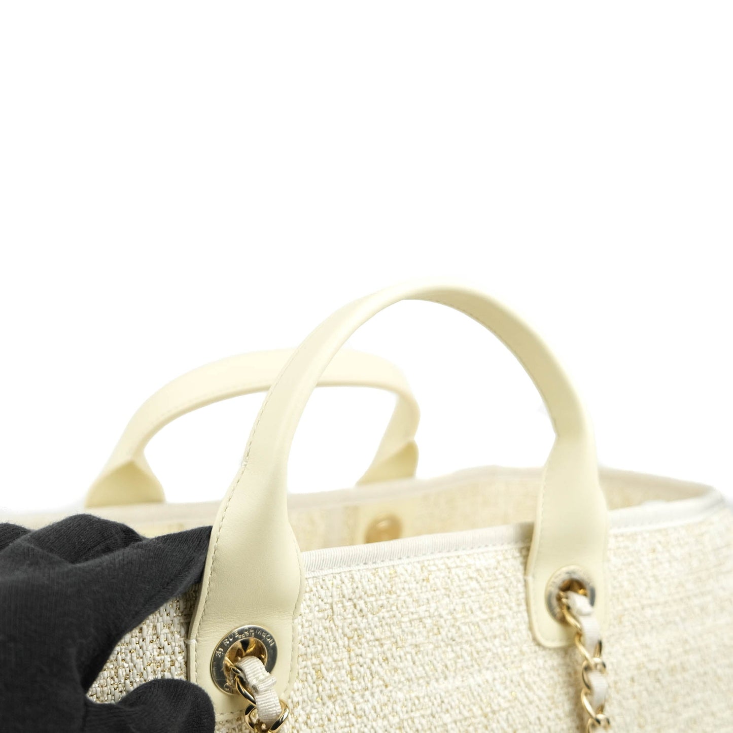 Chanel Large Deauville Iridescent Gold Beige Canvas Gold Hardware