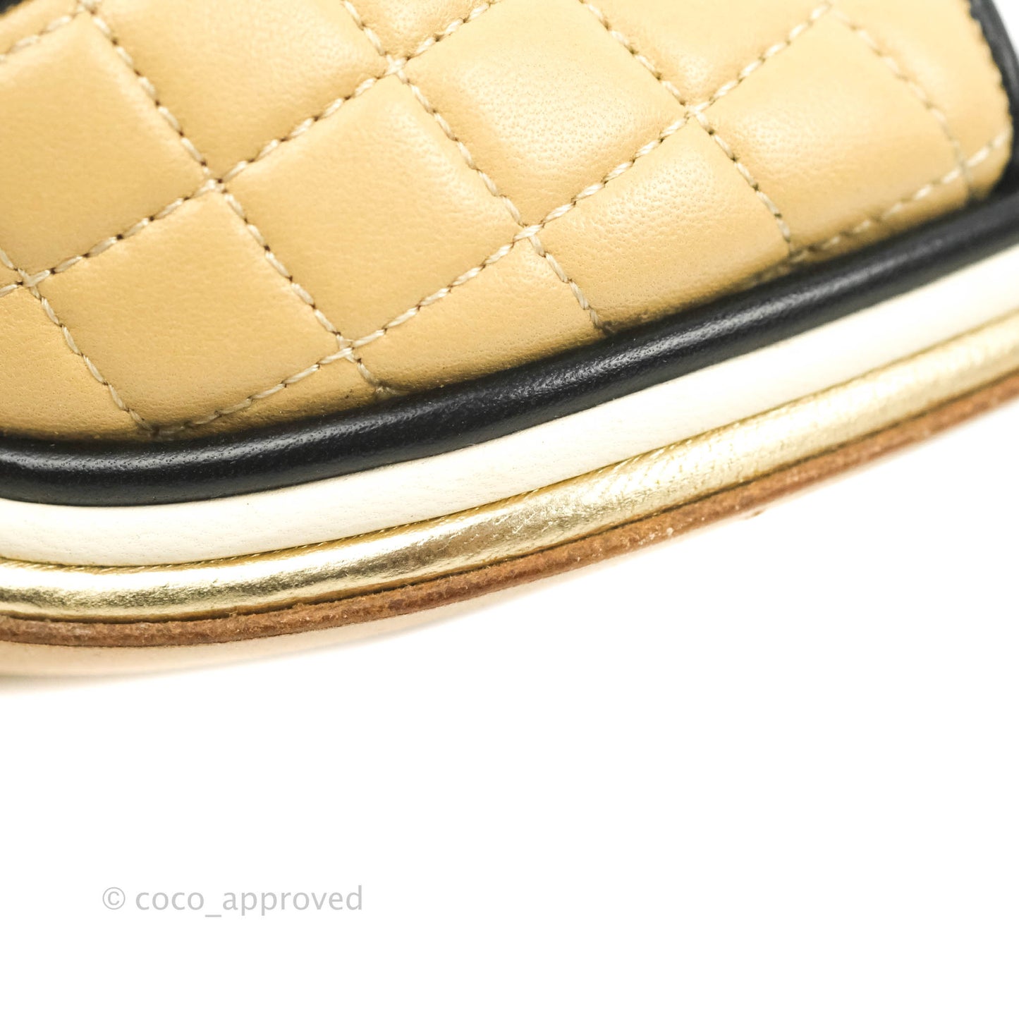 Chanel Beige Black Quilted Leather CC Block Heel Ankle Strap Sandal Size 38
