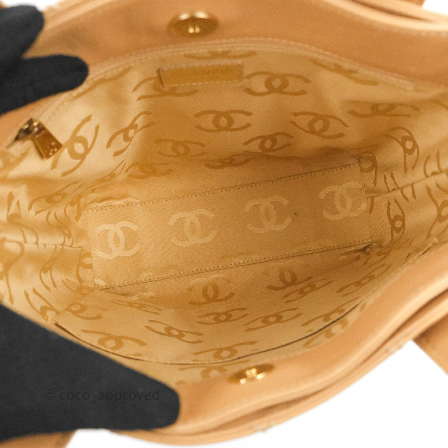 Chanel Vintage Quilted CC Tote Bag Beige Calfskin Gold Hardware
