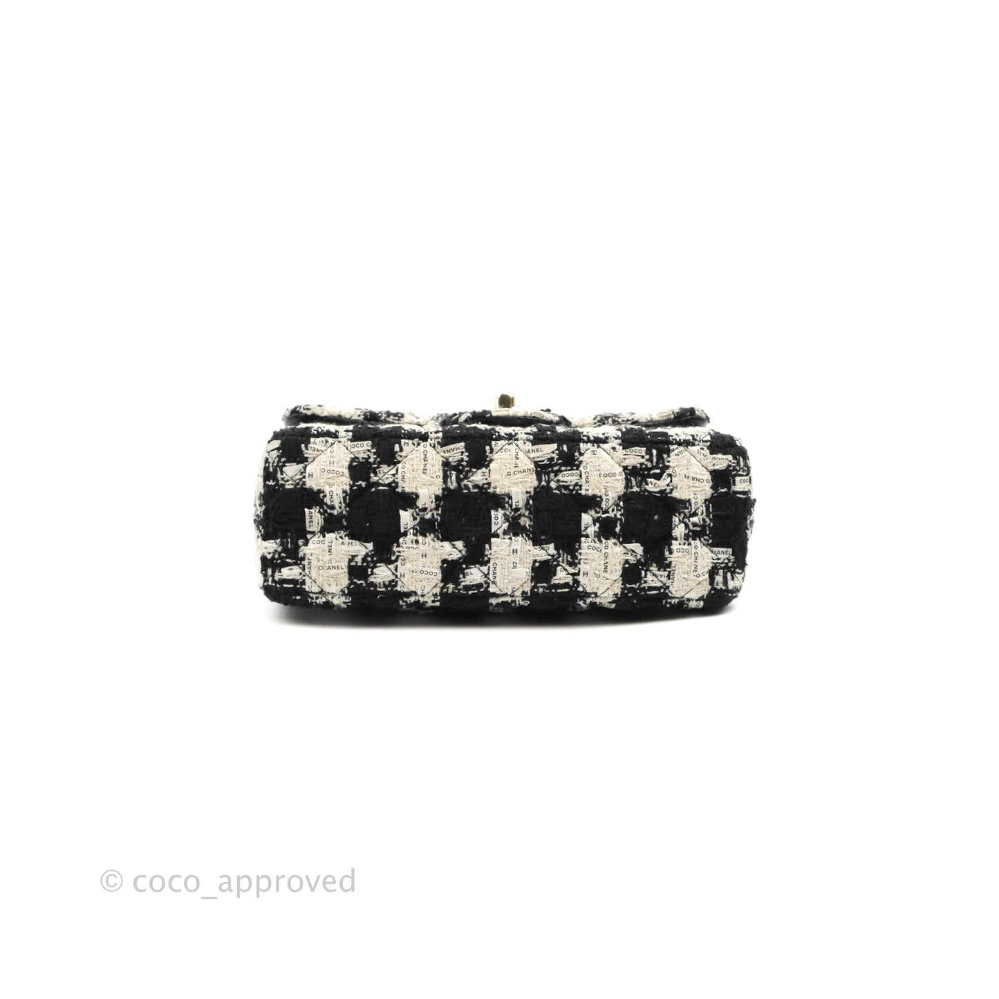 Chanel Quilted Mini Rectangular Flap Tweed Houndstooth Black & White Gold Hardware