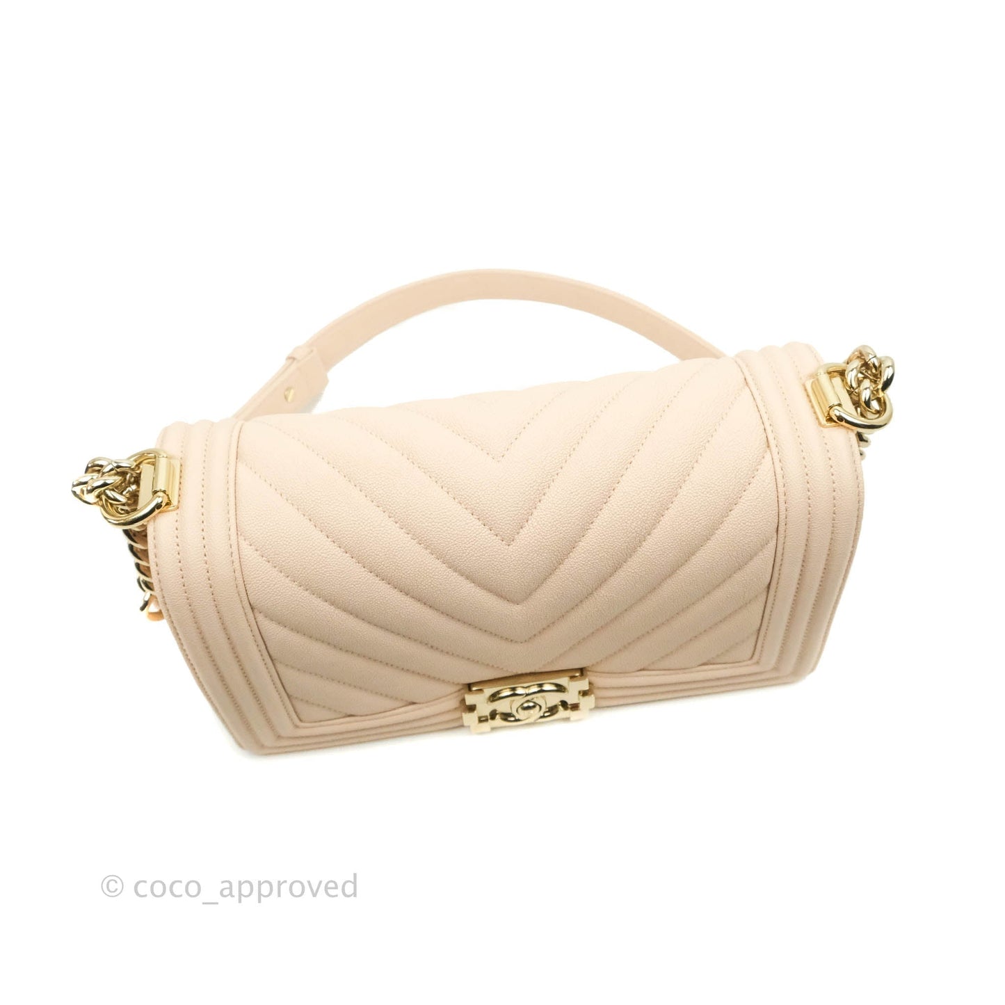 Chanel Quilted Medium Boy Light Pink Beige Caviar Gold Hardware 20A