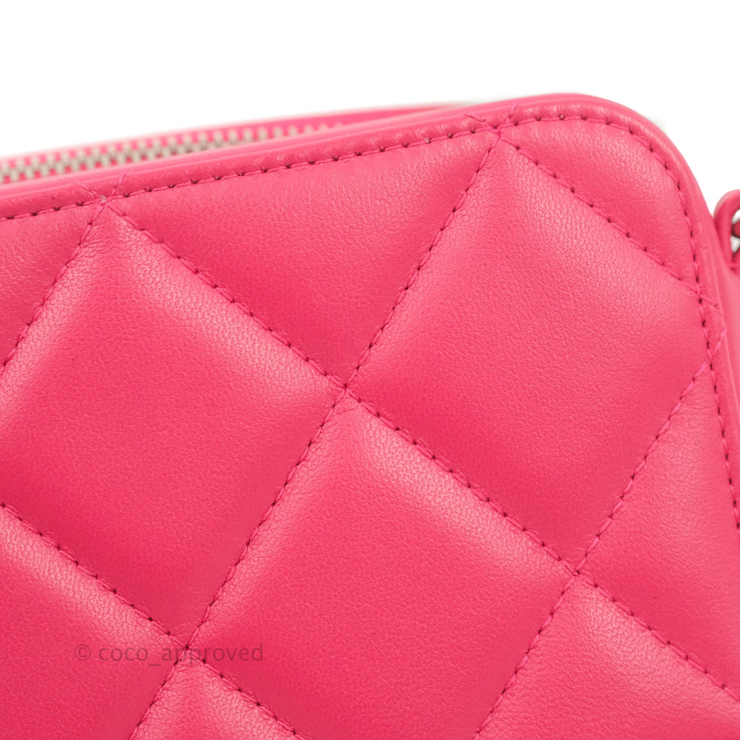Chanel Mini Quilted Camera Case Pink Lambskin Silver Hardware