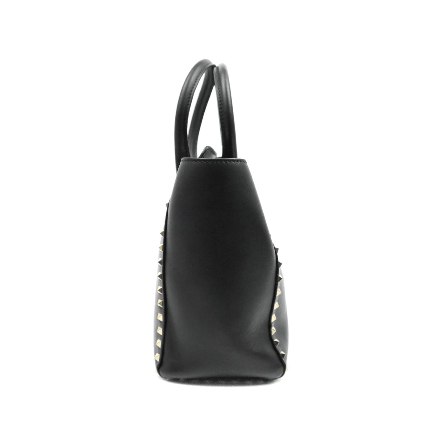 Valentino Garavani Rockstud Mini Trapeze Shoulder Bag Black Calfskin Gold Hardware